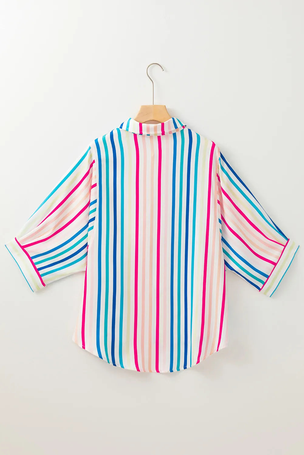 Contrast Stripes Collared Neck Button Up Shirt-TOPS / DRESSES-[Adult]-[Female]-2022 Online Blue Zone Planet