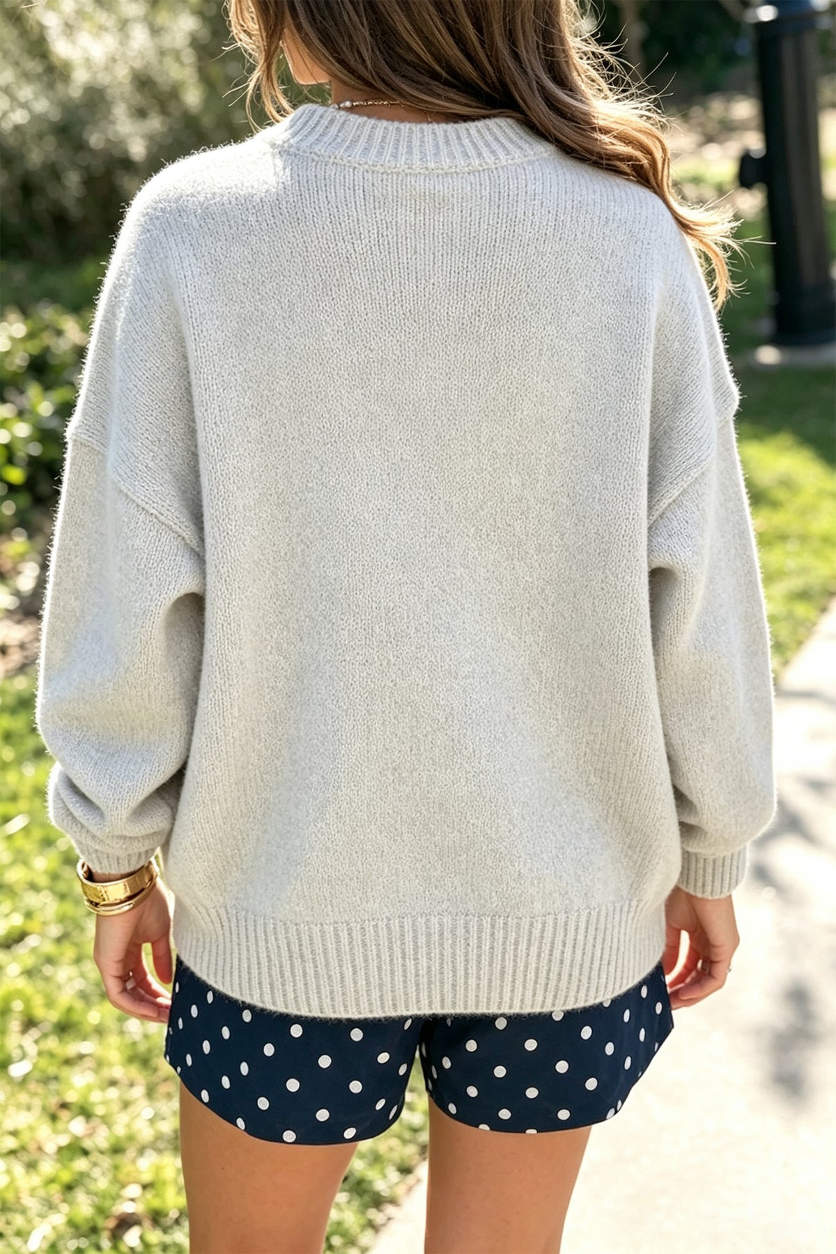 Laurel Green Flying Mallard Pattern Round Neck Drop Shoulder Knit Sweater-TOPS / DRESSES-[Adult]-[Female]-2022 Online Blue Zone Planet