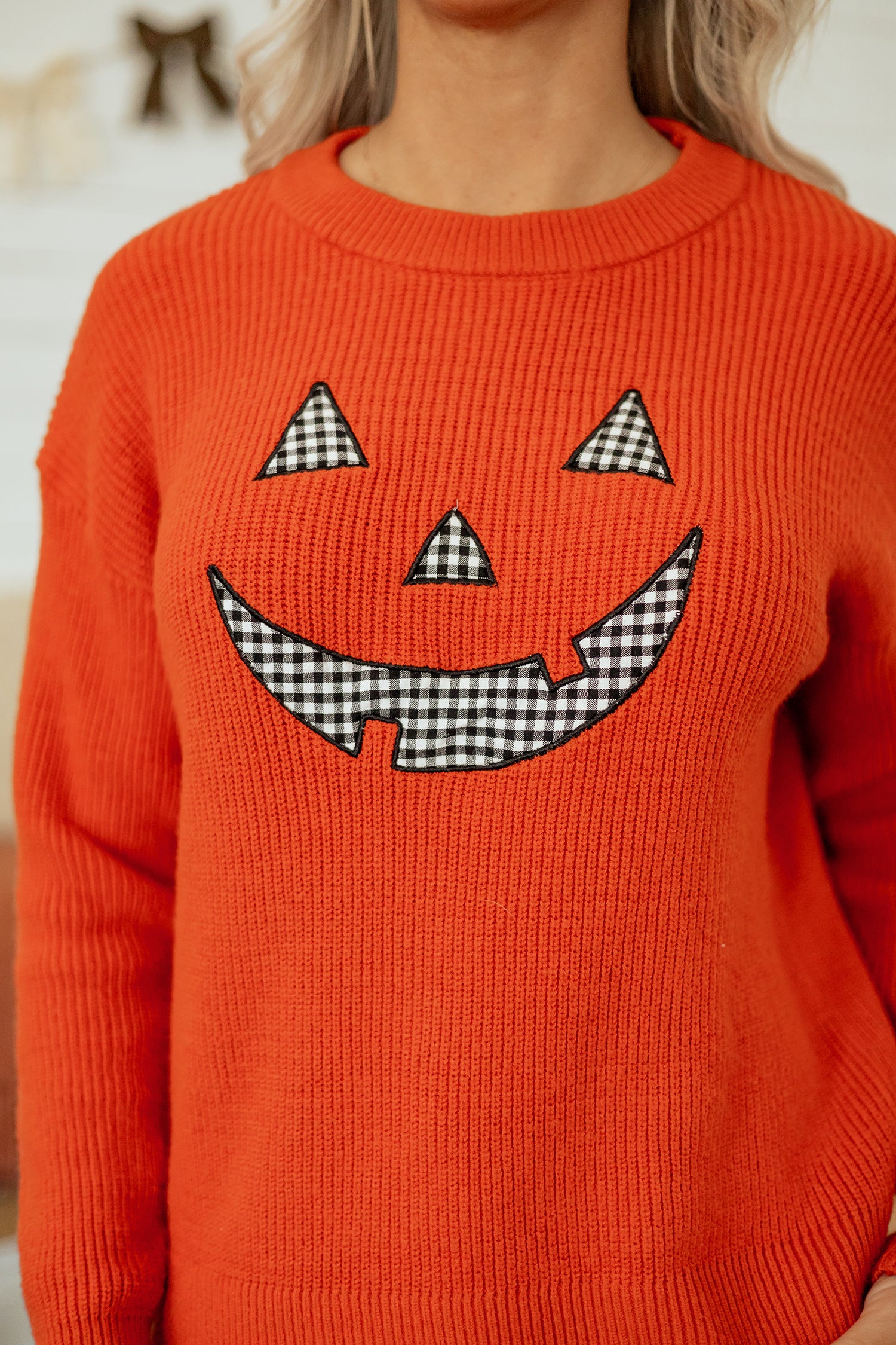 Orange Drop Shoulder Long Sleeve Round Neck Halloween Sweater-Sweaters & Cardigans/Sweaters-[Adult]-[Female]-2022 Online Blue Zone Planet