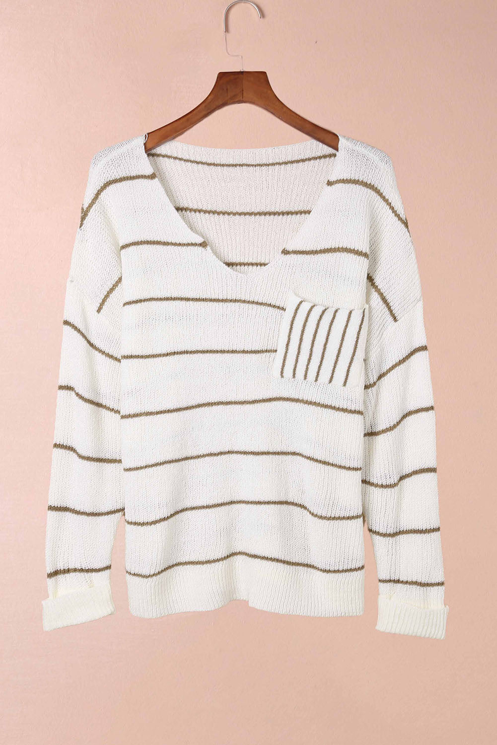 Striped V-Neck Drop Shoulder Sweater-TOPS / DRESSES-[Adult]-[Female]-2022 Online Blue Zone Planet