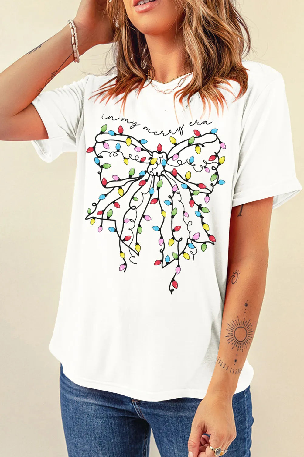 Full Size Bow Round Neck Short Sleeve T-Shirt-TOPS / DRESSES-[Adult]-[Female]-White-S-2022 Online Blue Zone Planet