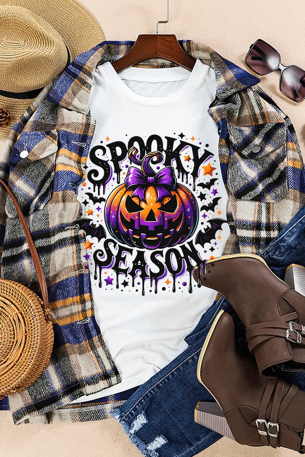 Full Size Jack-O'-Lantern Graphic Round Neck Short Sleeve T-Shirt-TOPS / DRESSES-[Adult]-[Female]-2022 Online Blue Zone Planet