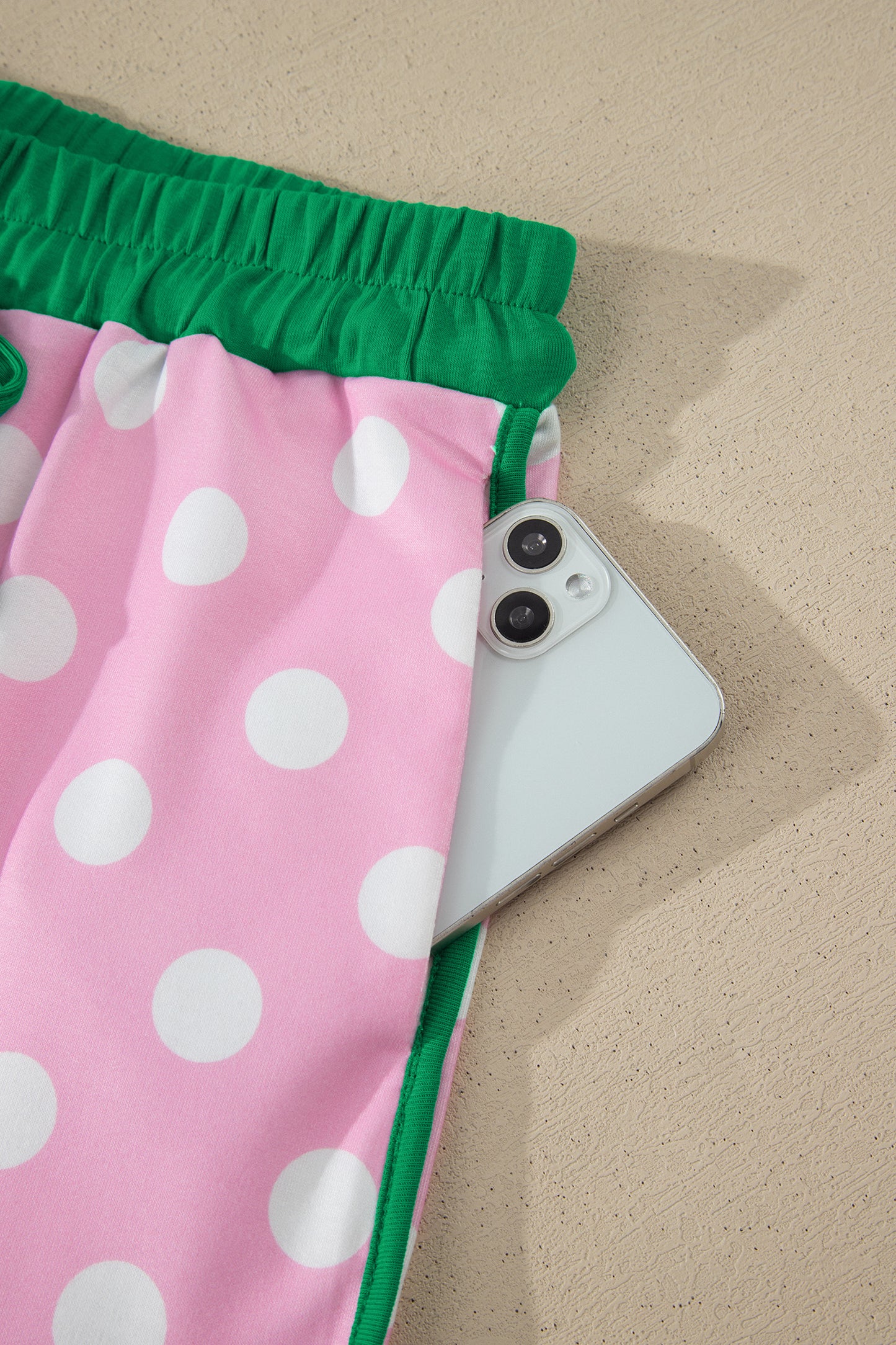 Pink Polka Dot Contrast Edge Casual Short Set-Two Piece Sets/Short Sets-[Adult]-[Female]-2022 Online Blue Zone Planet