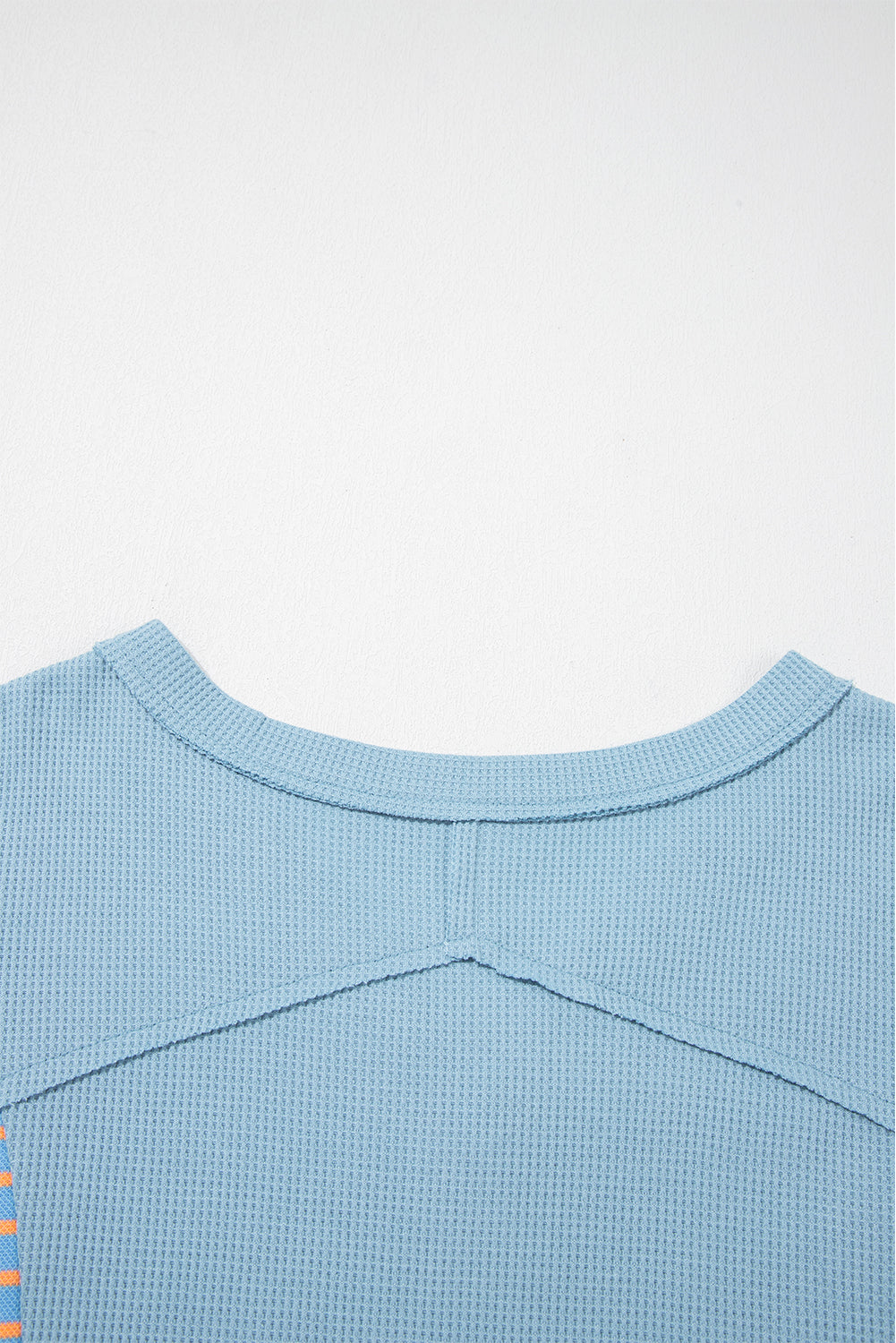 Dusk Blue Exposed Seam Waffle Striped Patchwork Baggy Pullover-Tops/Long Sleeve Tops-[Adult]-[Female]-2022 Online Blue Zone Planet