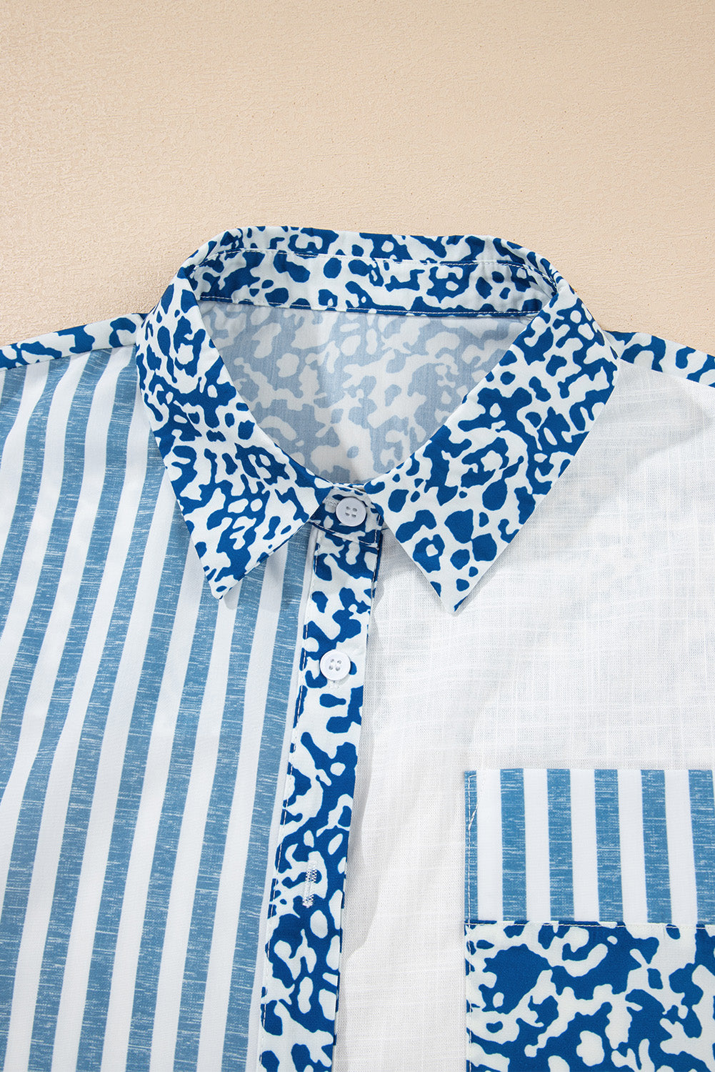 Sky Blue Leopard Striped Western Casual Shirt-Tops/Blouses & Shirts-[Adult]-[Female]-2022 Online Blue Zone Planet