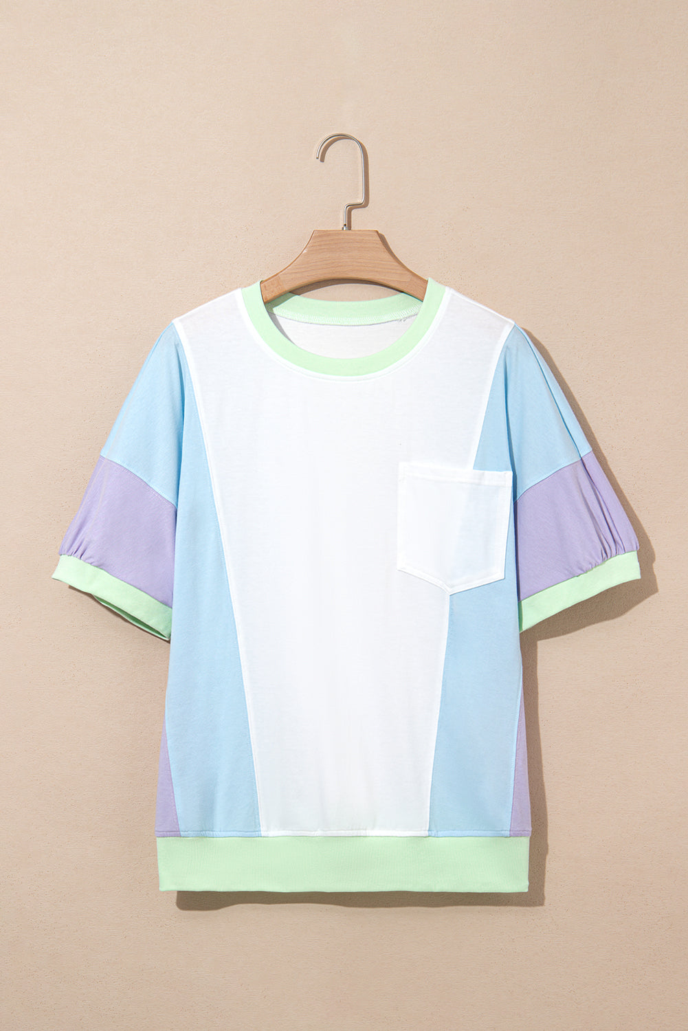 White Color Block Patchwork Half Sleeve Oversized T Shirt-Tops/Tops & Tees-[Adult]-[Female]-2022 Online Blue Zone Planet