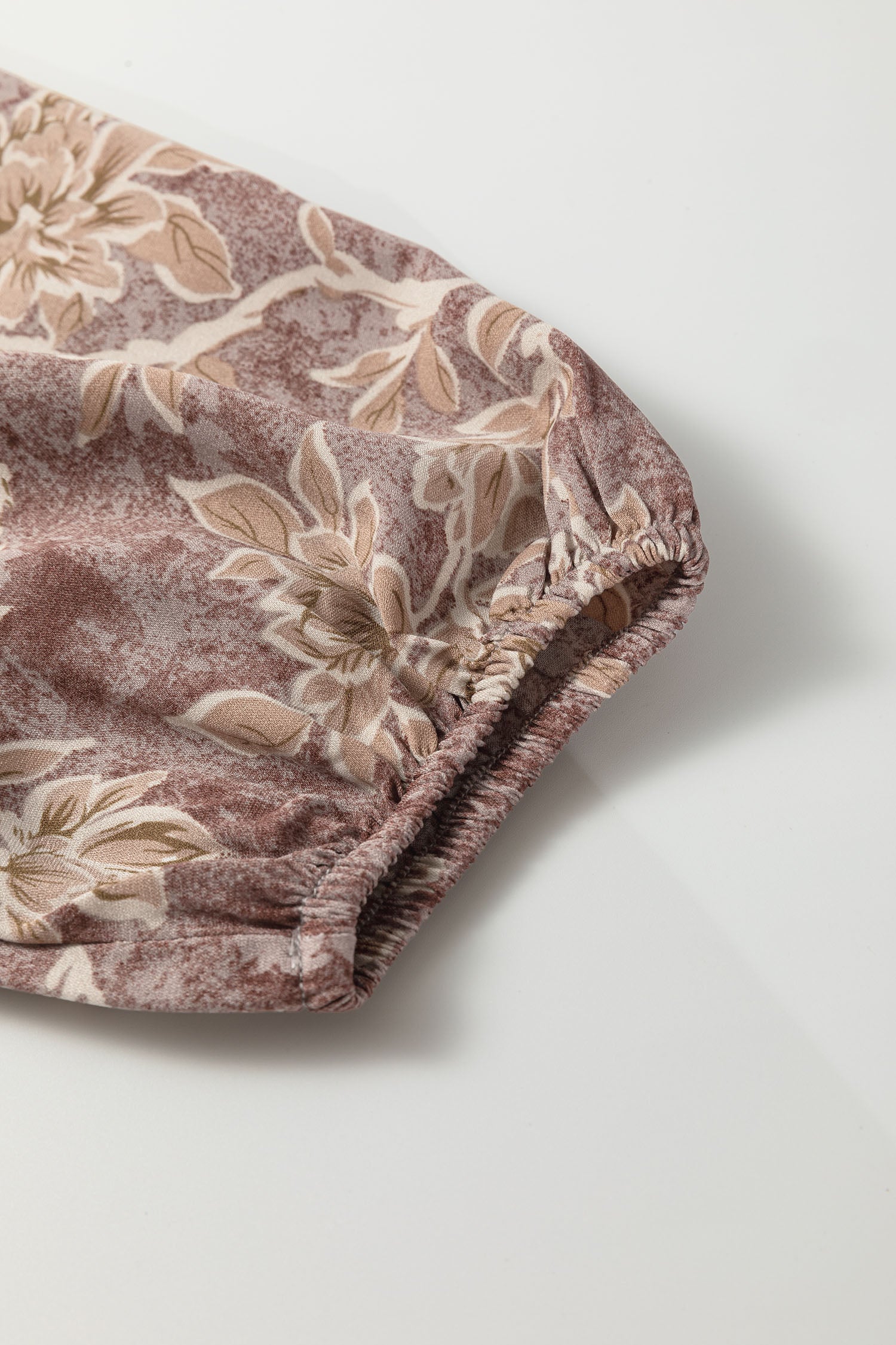 Brown Floral Print Smocked High Waist Long Sleeve Maxi Dress-TOPS / DRESSES-[Adult]-[Female]-2022 Online Blue Zone Planet