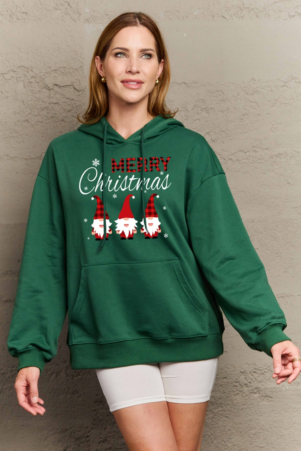 Simply Love Full Size MERRY CHRISTMAS Graphic Hoodie-HOODIES-[Adult]-[Female]-Green-S-2022 Online Blue Zone Planet