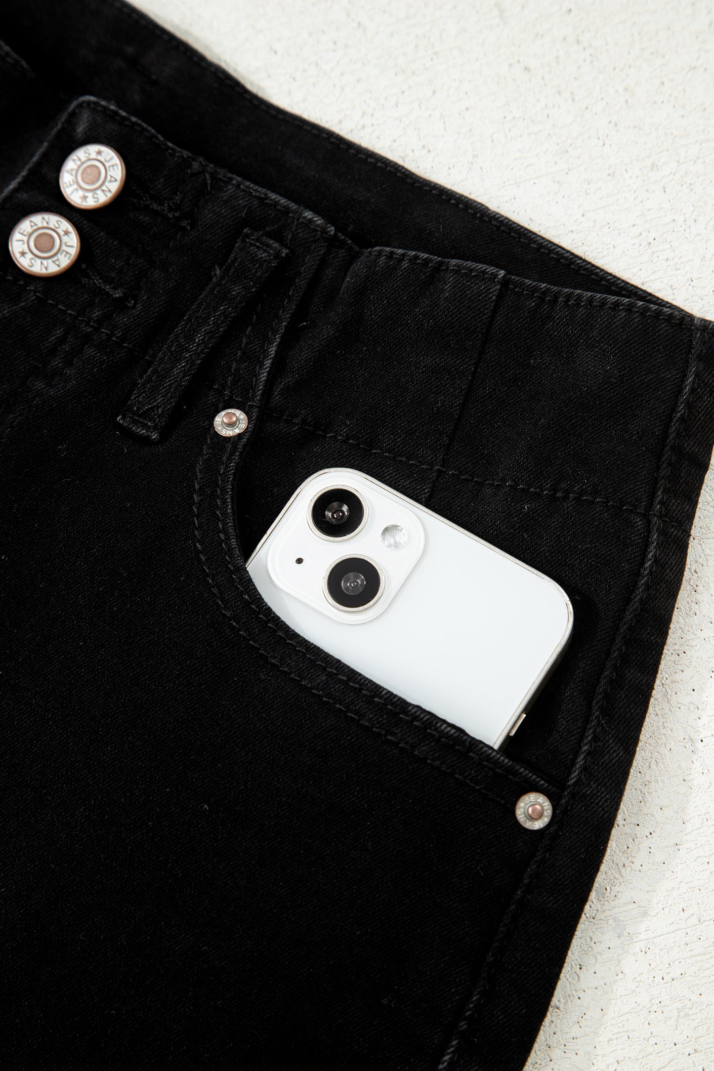 Black 2-Button High Waist Flared Bottom Jeans-Bottoms/Jeans-[Adult]-[Female]-2022 Online Blue Zone Planet