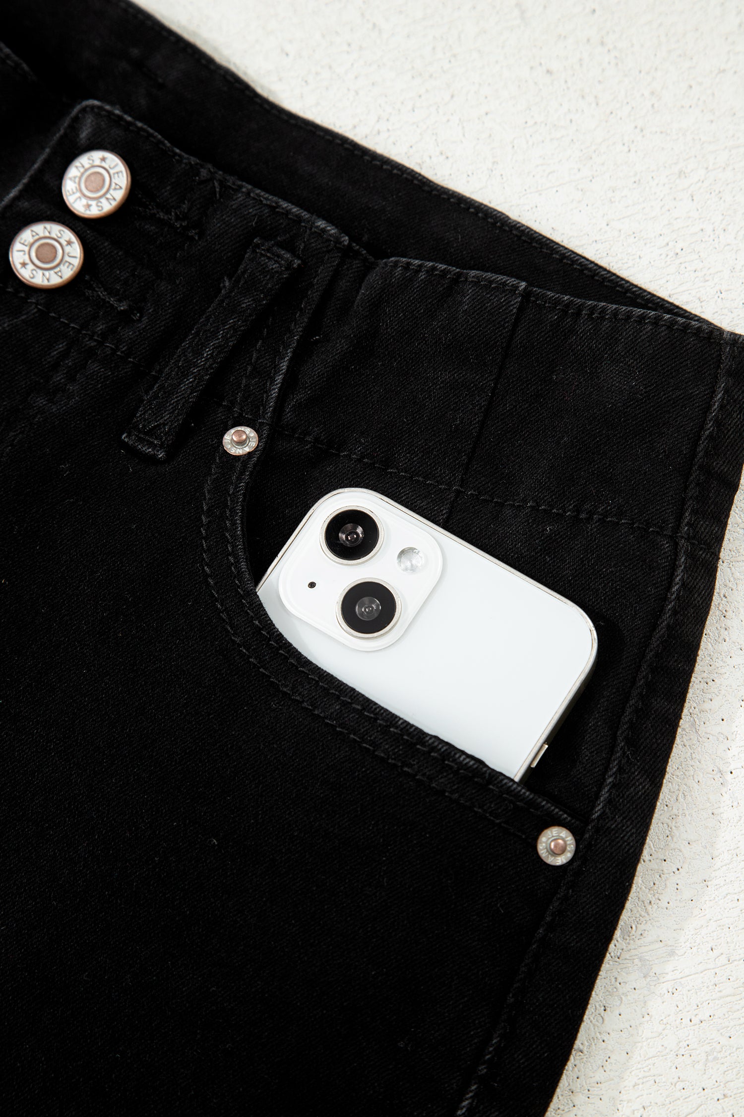 Black 2-Button High Waist Flared Bottom Jeans-Bottoms/Jeans-[Adult]-[Female]-2022 Online Blue Zone Planet