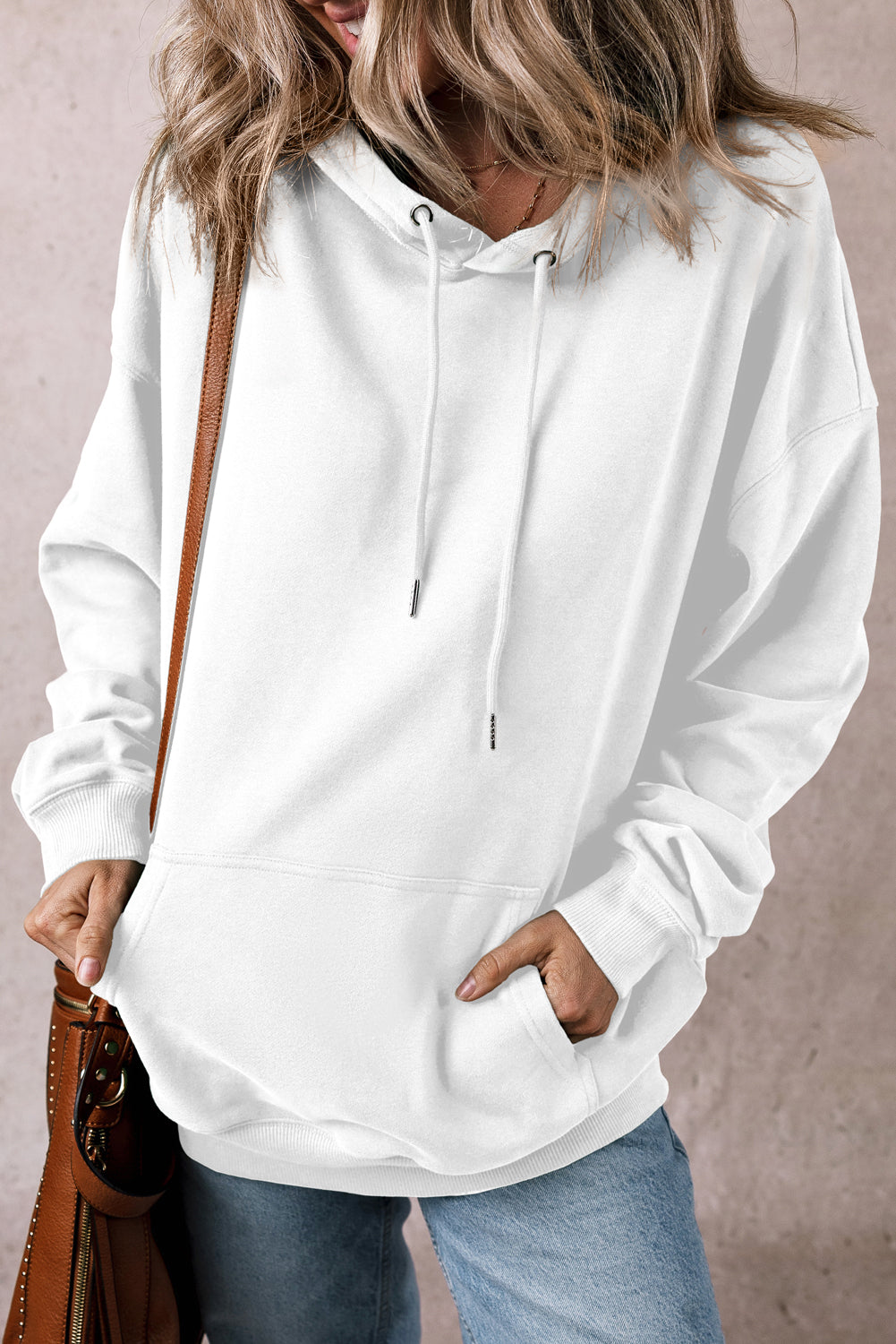 Bonbon Fleece Lined Kangaroo Pocket Drawstring Chunky Hoodie-Tops/Sweatshirts & Hoodies-[Adult]-[Female]-White-S-2022 Online Blue Zone Planet