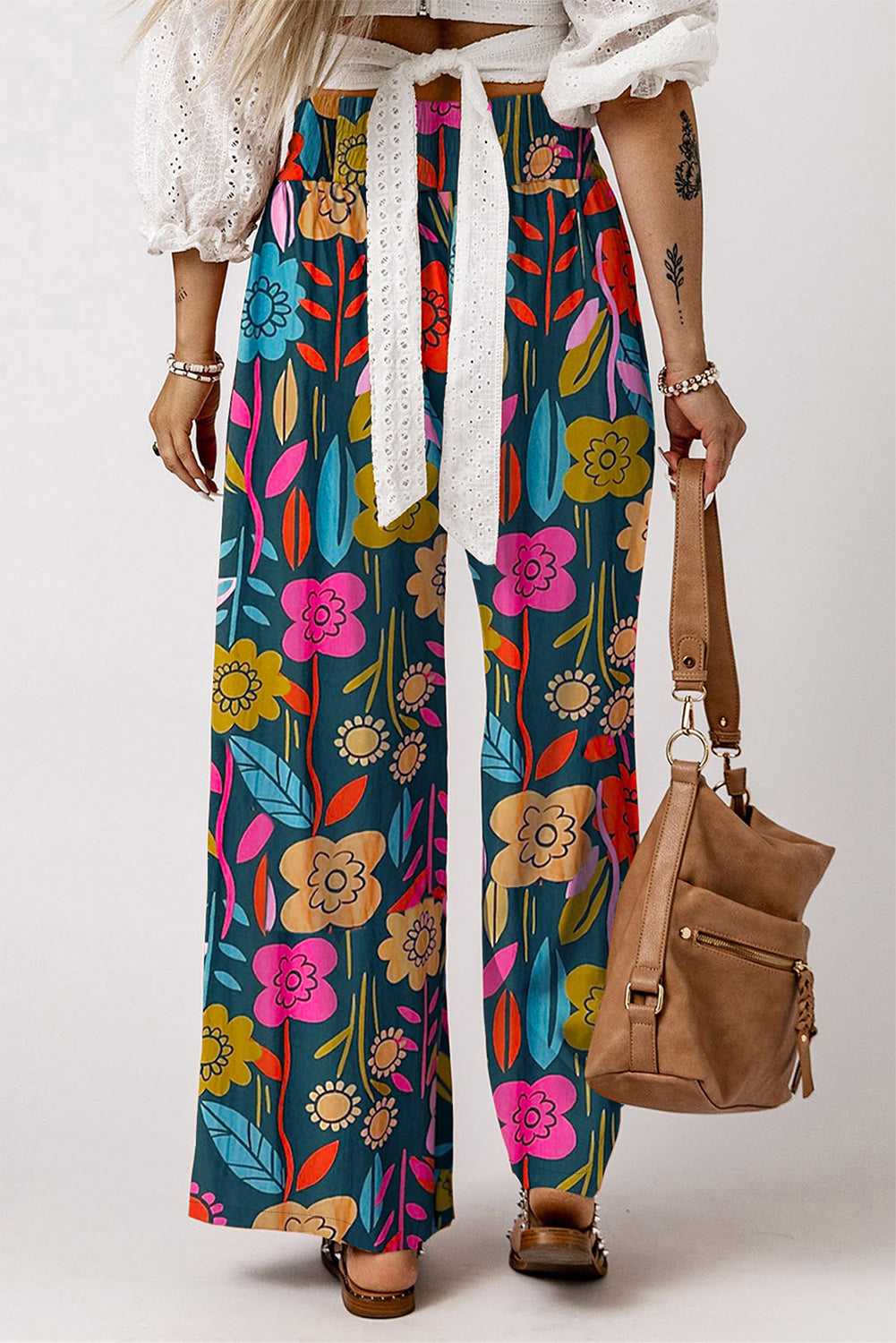 Blue Zone Planet | Printed High Waist Wide Leg Pants-BOTTOMS SIZES SMALL MEDIUM LARGE-[Adult]-[Female]-2022 Online Blue Zone Planet