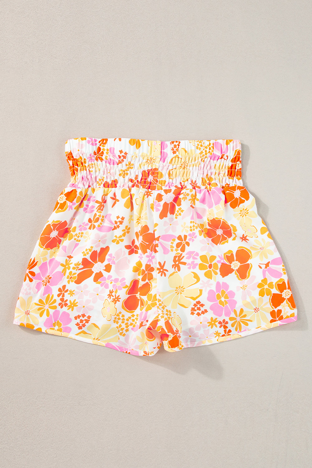 Orange Boho Floral Shirred High Waist Casual Shorts Blue Zone Planet