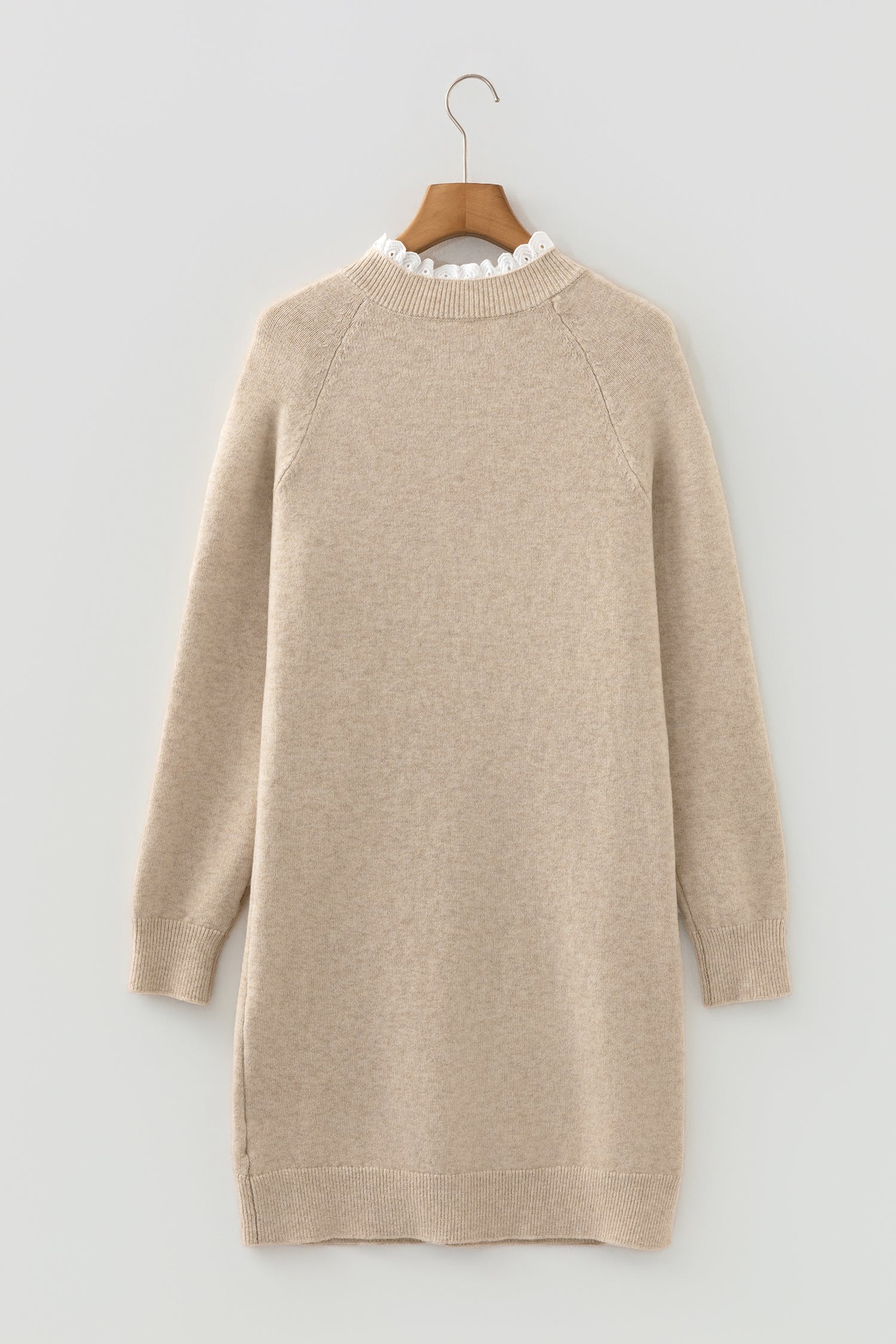 Parchment Button Lace Detail Raglan Sleeve Shift Mini Sweater Dress-TOPS / DRESSES-[Adult]-[Female]-2022 Online Blue Zone Planet
