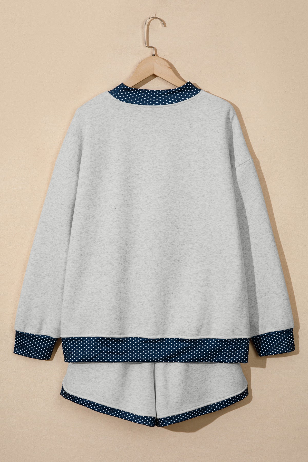 Light Grey Polka Dot Patchwork Mock Neck Pullover Casual Shorts Set-Two Piece Sets/Short Sets-[Adult]-[Female]-2022 Online Blue Zone Planet
