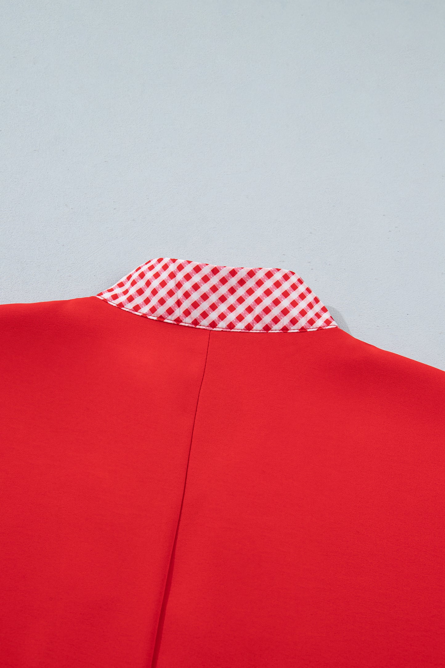 Red V Neck Plaid Collar Short Sleeve Tunic Blouse-Tops/Blouses & Shirts-[Adult]-[Female]-2022 Online Blue Zone Planet