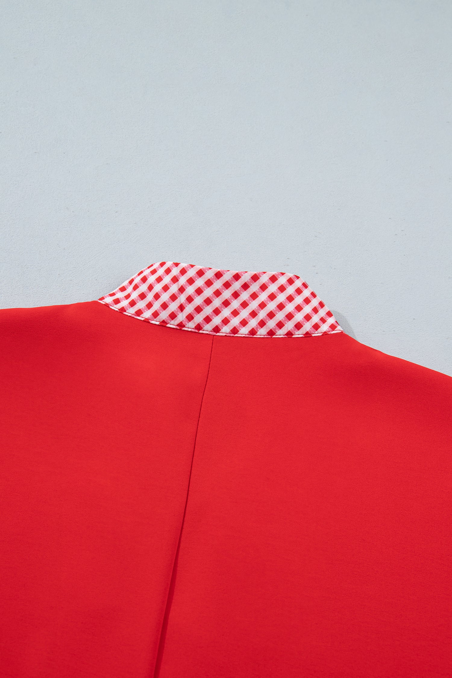 Red V Neck Plaid Collar Short Sleeve Tunic Blouse-Tops/Blouses & Shirts-[Adult]-[Female]-2022 Online Blue Zone Planet