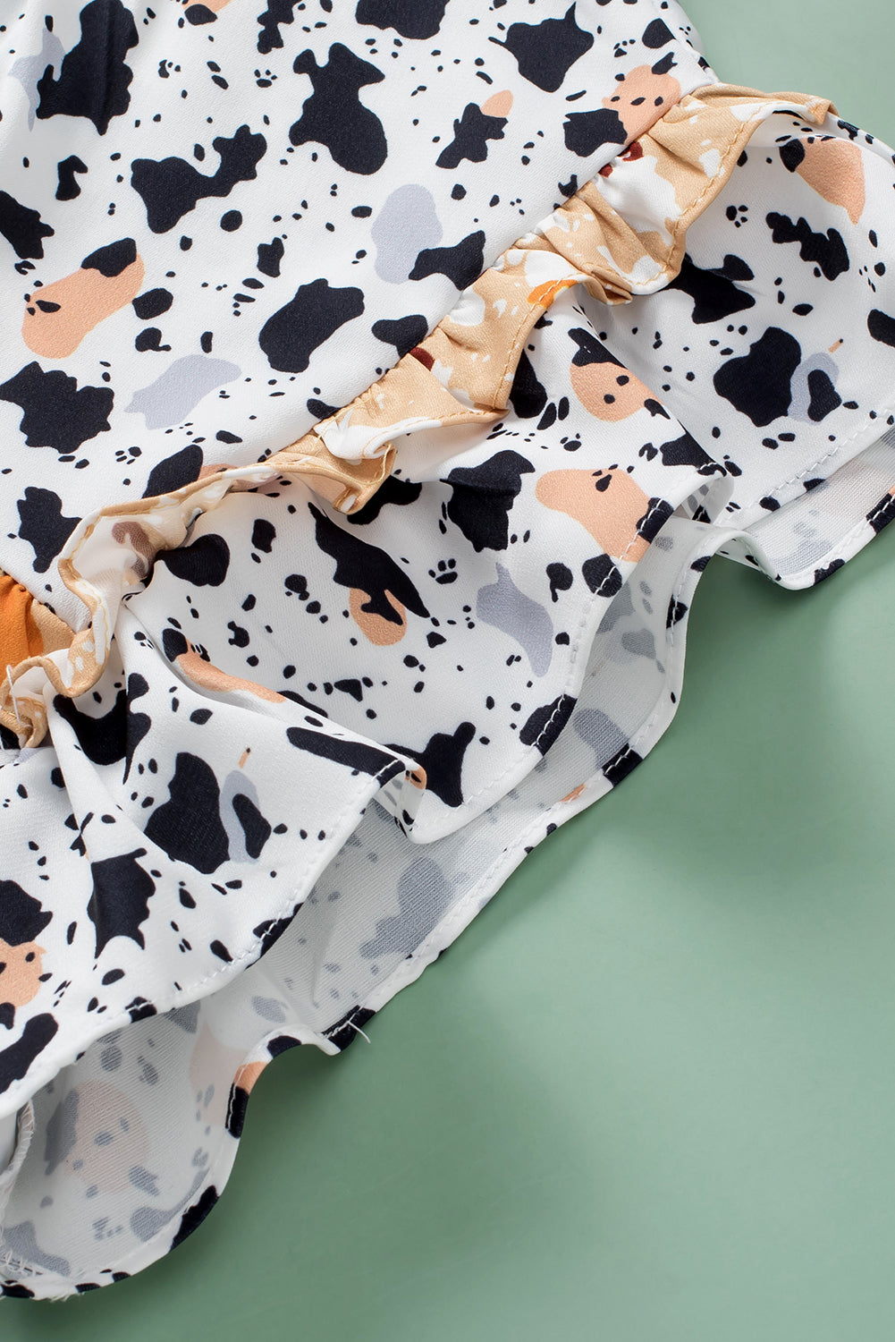 White Frilly Trim Leopard Animal Spots Blouse-Tops/Blouses & Shirts-[Adult]-[Female]-2022 Online Blue Zone Planet