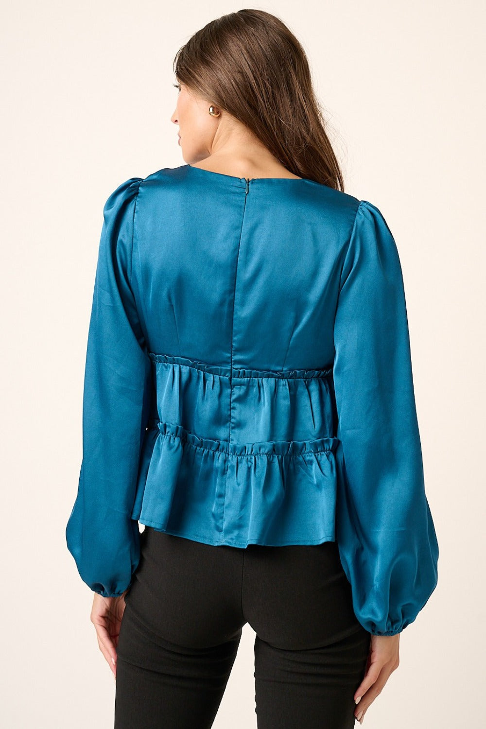 Mittoshop Satin V Neck Ruffled Tier Blouse-TOPS / DRESSES-[Adult]-[Female]-2022 Online Blue Zone Planet