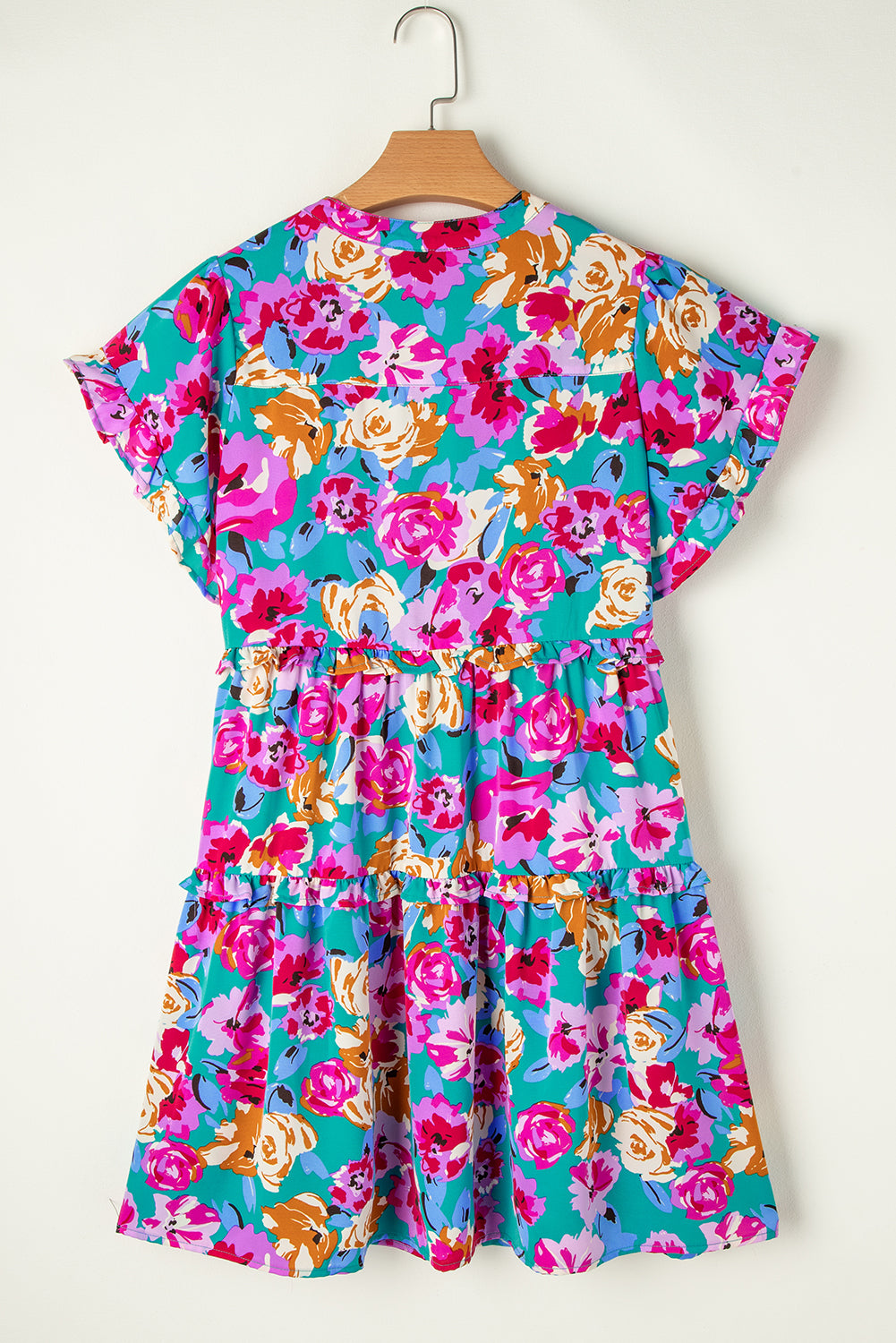 Blue Zone Planet | Green Rose Floral Print Ruffled Short Dress-TOPS / DRESSES-[Adult]-[Female]-2022 Online Blue Zone Planet