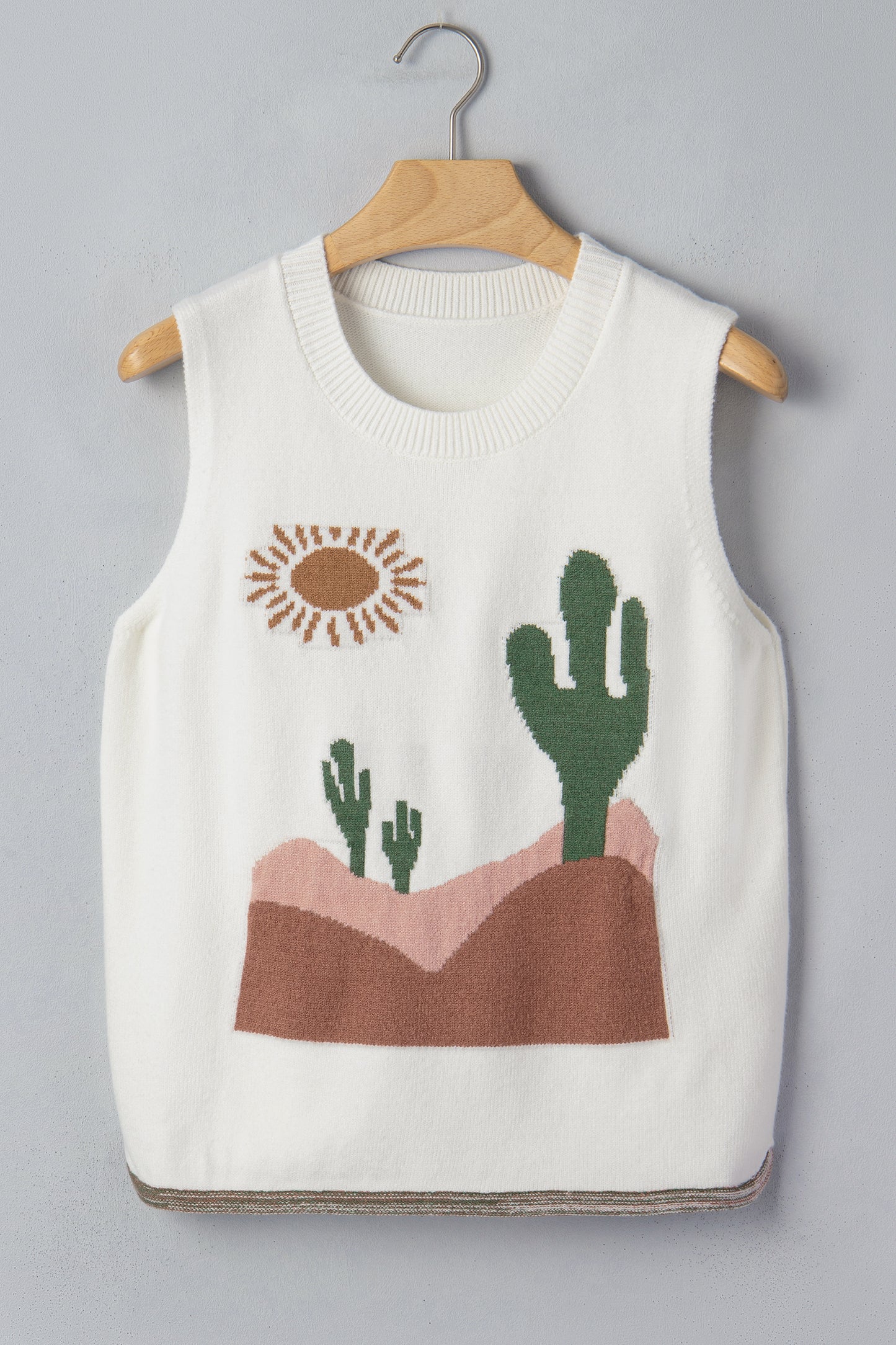 Multicolour Cactus Western Oasis Loose Sweater Vest-TOPS / DRESSES-[Adult]-[Female]-2022 Online Blue Zone Planet