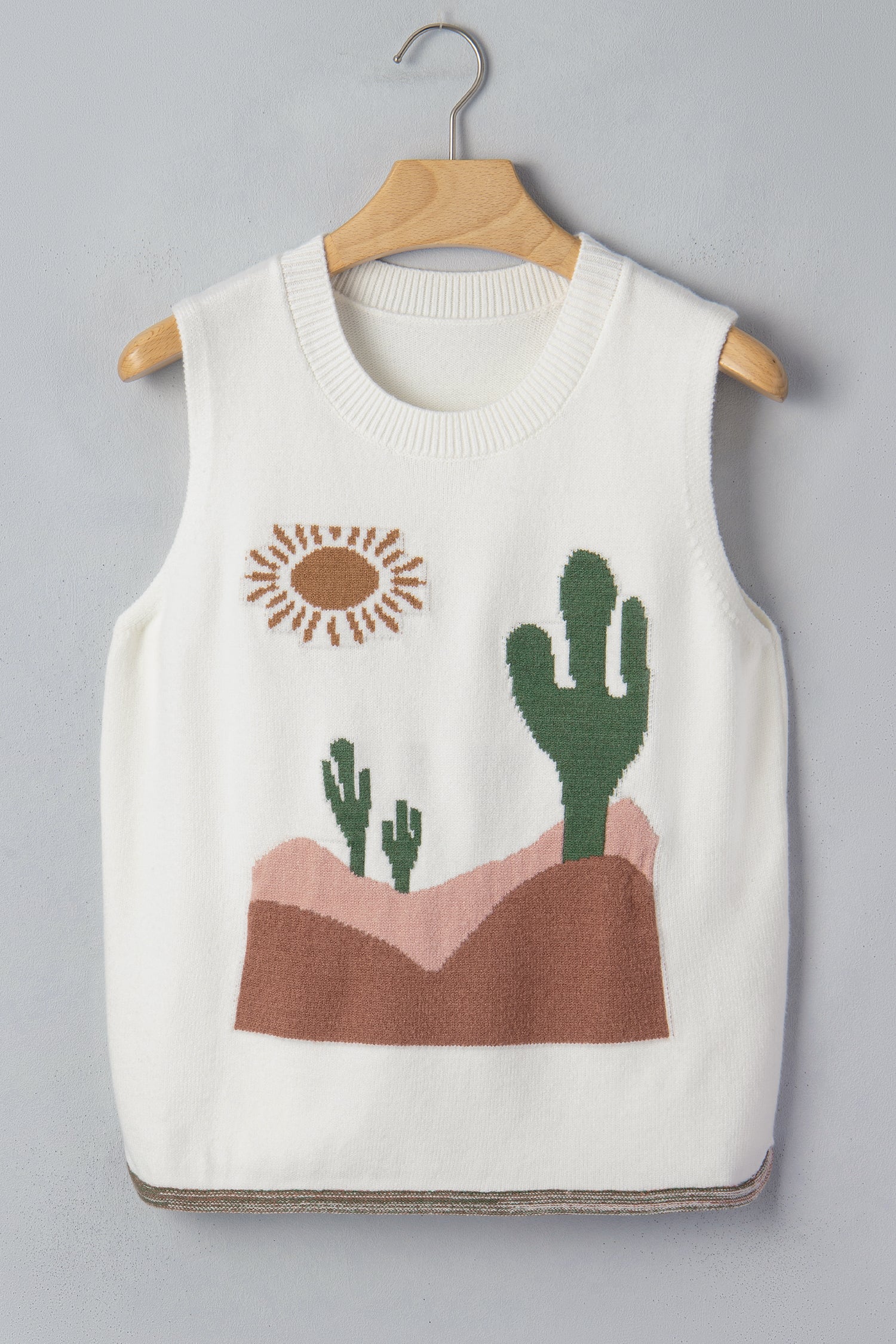Multicolour Cactus Western Oasis Loose Sweater Vest-TOPS / DRESSES-[Adult]-[Female]-2022 Online Blue Zone Planet