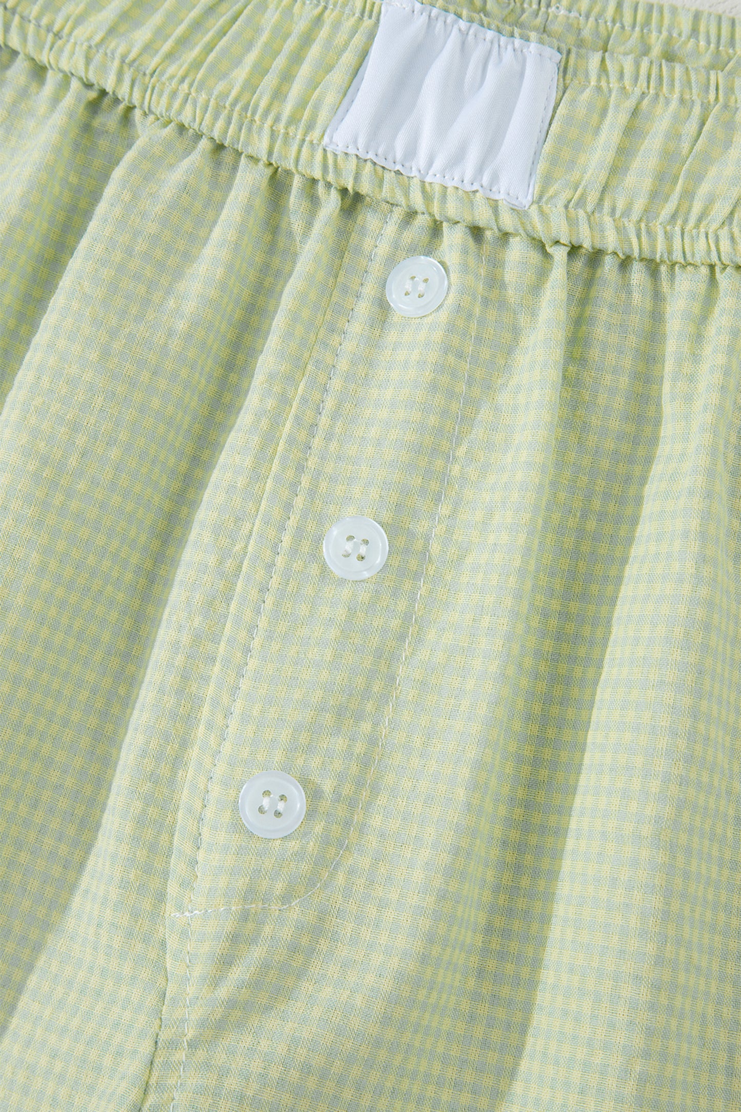 Green Gingham Plaid Button Detail Lace Trim Boxer Shorts-Bottoms/Casual Shorts-[Adult]-[Female]-2022 Online Blue Zone Planet