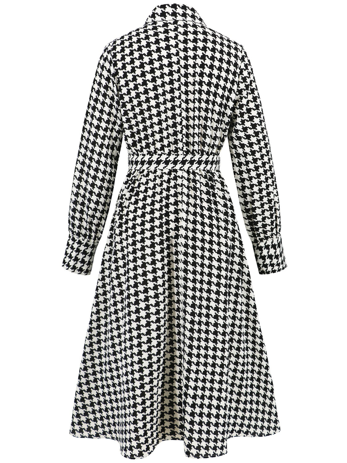 Tied Houndstooth Long Sleeve Midi Dress-TOPS / DRESSES-[Adult]-[Female]-2022 Online Blue Zone Planet