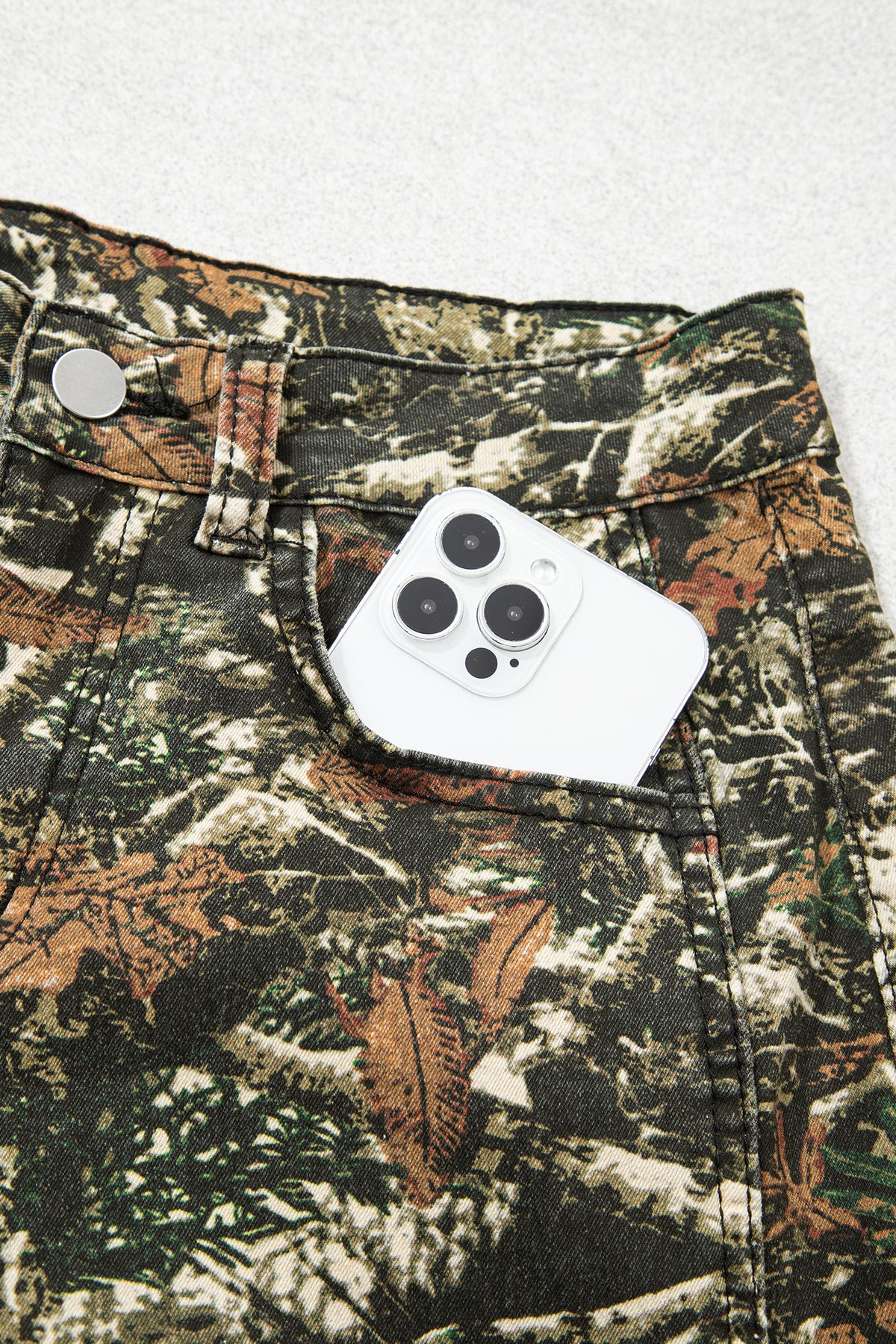 Multicolour Western Woodland Camouflage Straight Leg Shift Jeans-Bottoms/Jeans-[Adult]-[Female]-2022 Online Blue Zone Planet