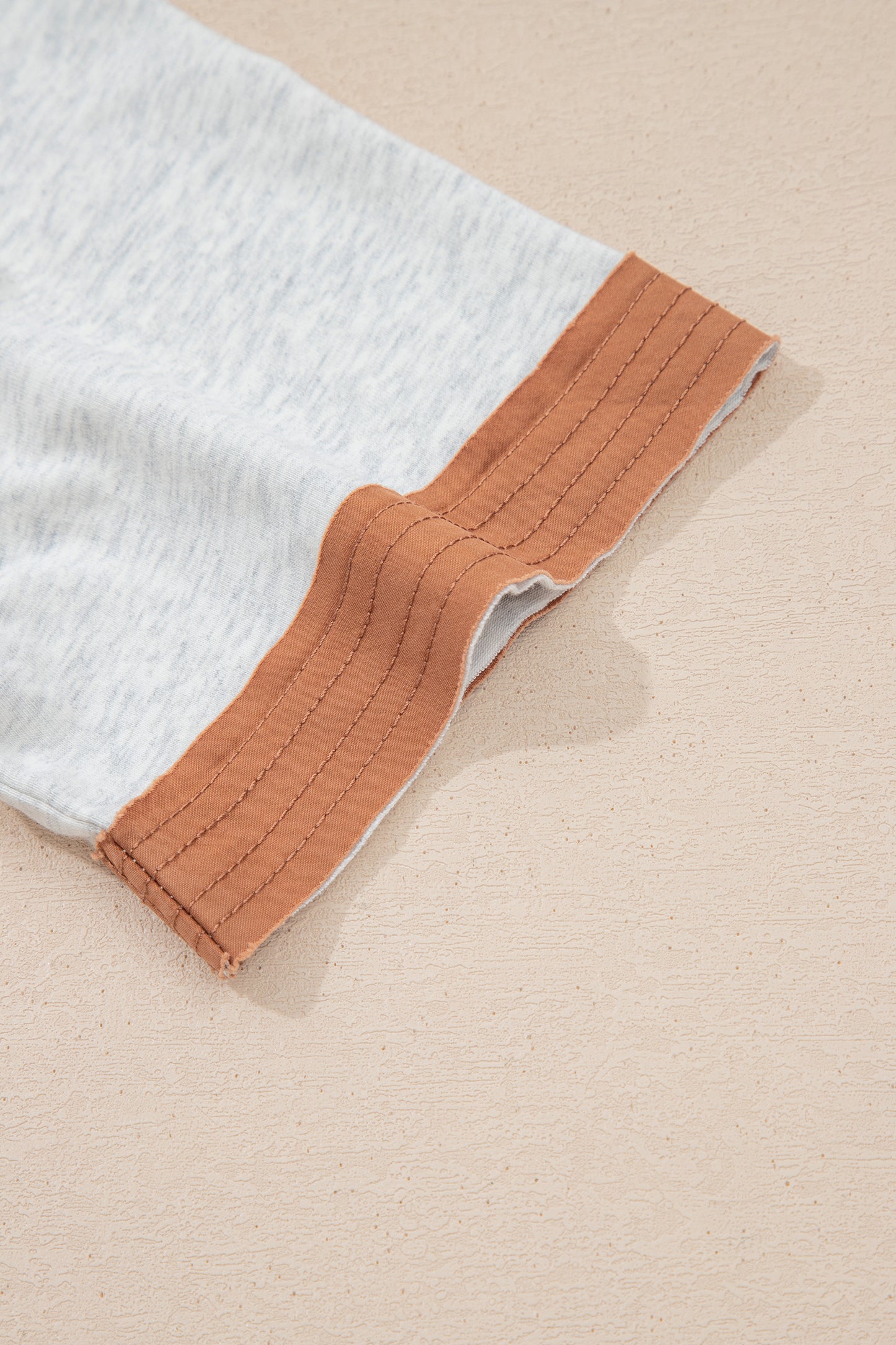 Light Grey Raw Seam Color Block Detail Buttoned Henley Tee-Tops/Tops & Tees-[Adult]-[Female]-2022 Online Blue Zone Planet