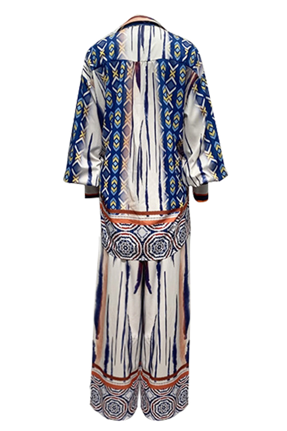 Printed Lantern Sleeve Top and Wide Leg Pants Set-[Adult]-[Female]-2022 Online Blue Zone Planet