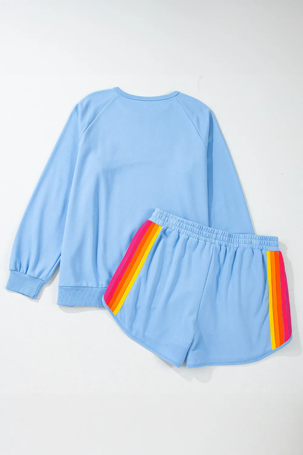 Blue Zone Planet | Full Size Contrast Striped Round Neck Top and Shorts Set-TOPS / DRESSES-[Adult]-[Female]-2022 Online Blue Zone Planet