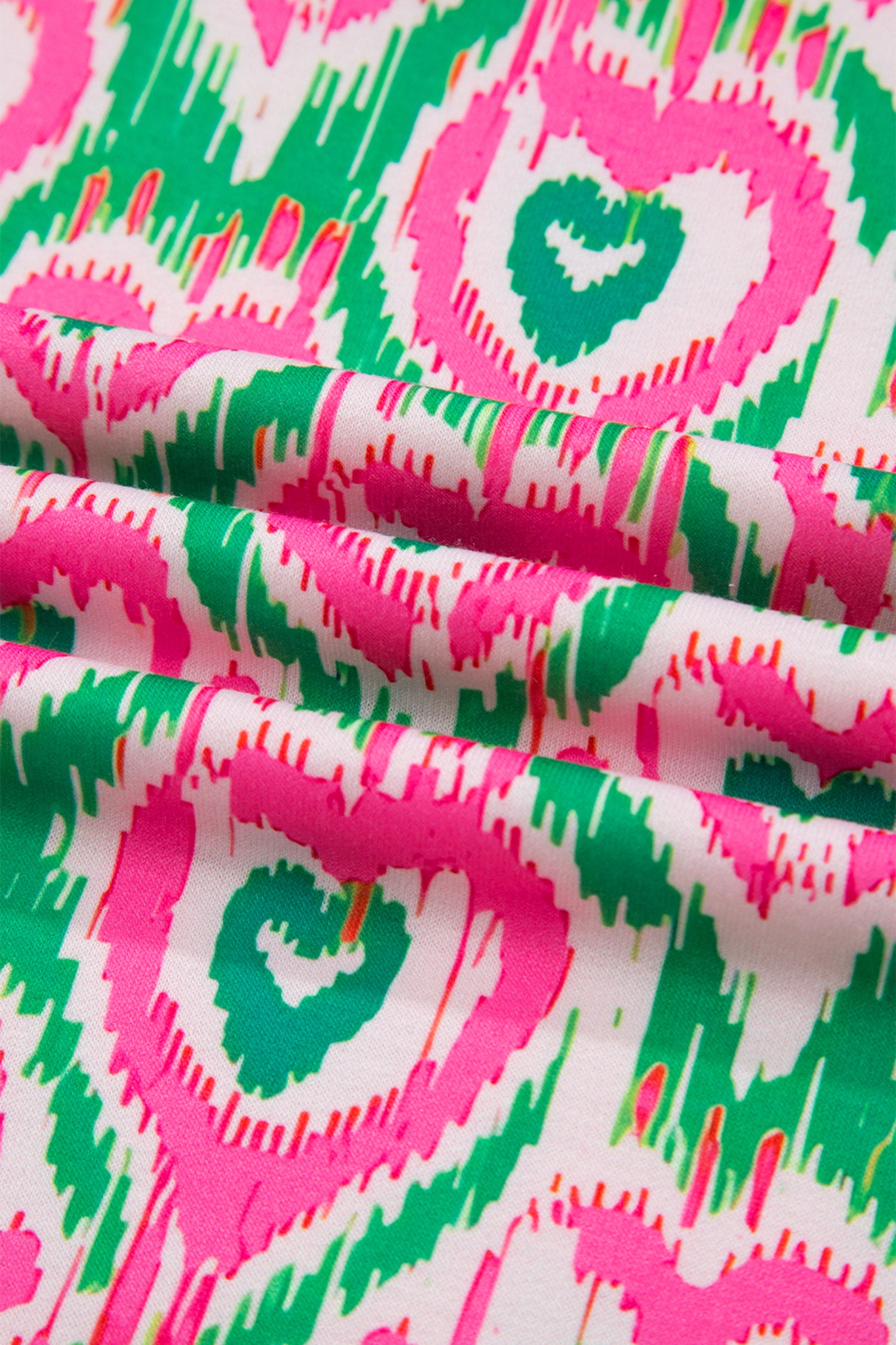 Green Abstract Heart In Heart Print Striped Trim Polo Collar Short Sleeve Blouse-Tops/Blouses & Shirts-[Adult]-[Female]-2022 Online Blue Zone Planet