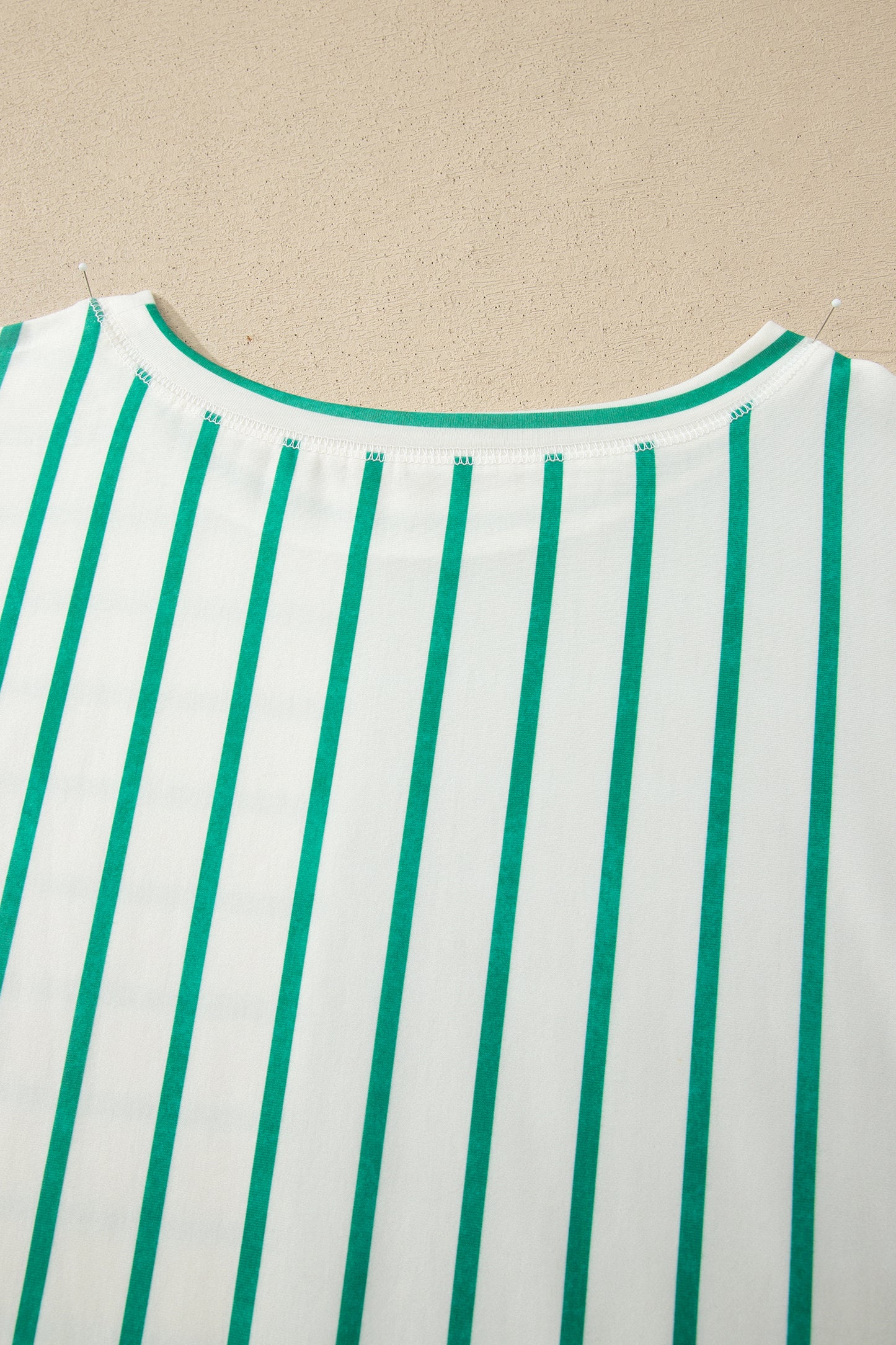 Green Stripe Colorblock 3/4 Sleeve Loose T Shirt-Tops/Tops & Tees-[Adult]-[Female]-2022 Online Blue Zone Planet