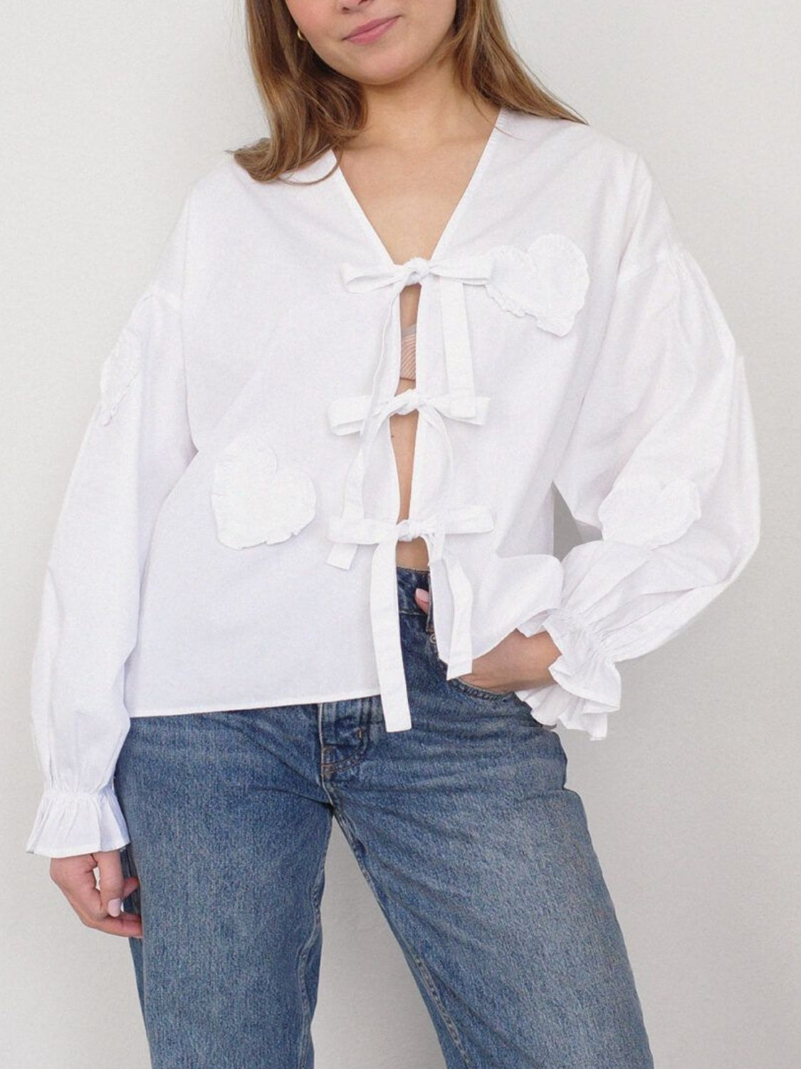 Tied Flounce Sleeve Blouse-TOPS / DRESSES-[Adult]-[Female]-White-S-2022 Online Blue Zone Planet