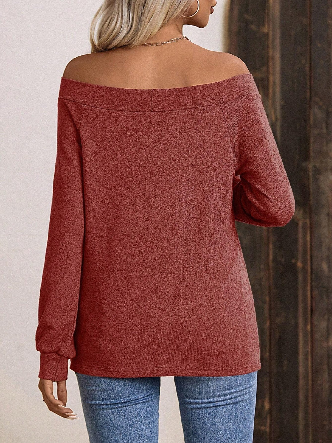 Off-Shoulder Long Sleeve T-Shirt-TOPS / DRESSES-[Adult]-[Female]-2022 Online Blue Zone Planet