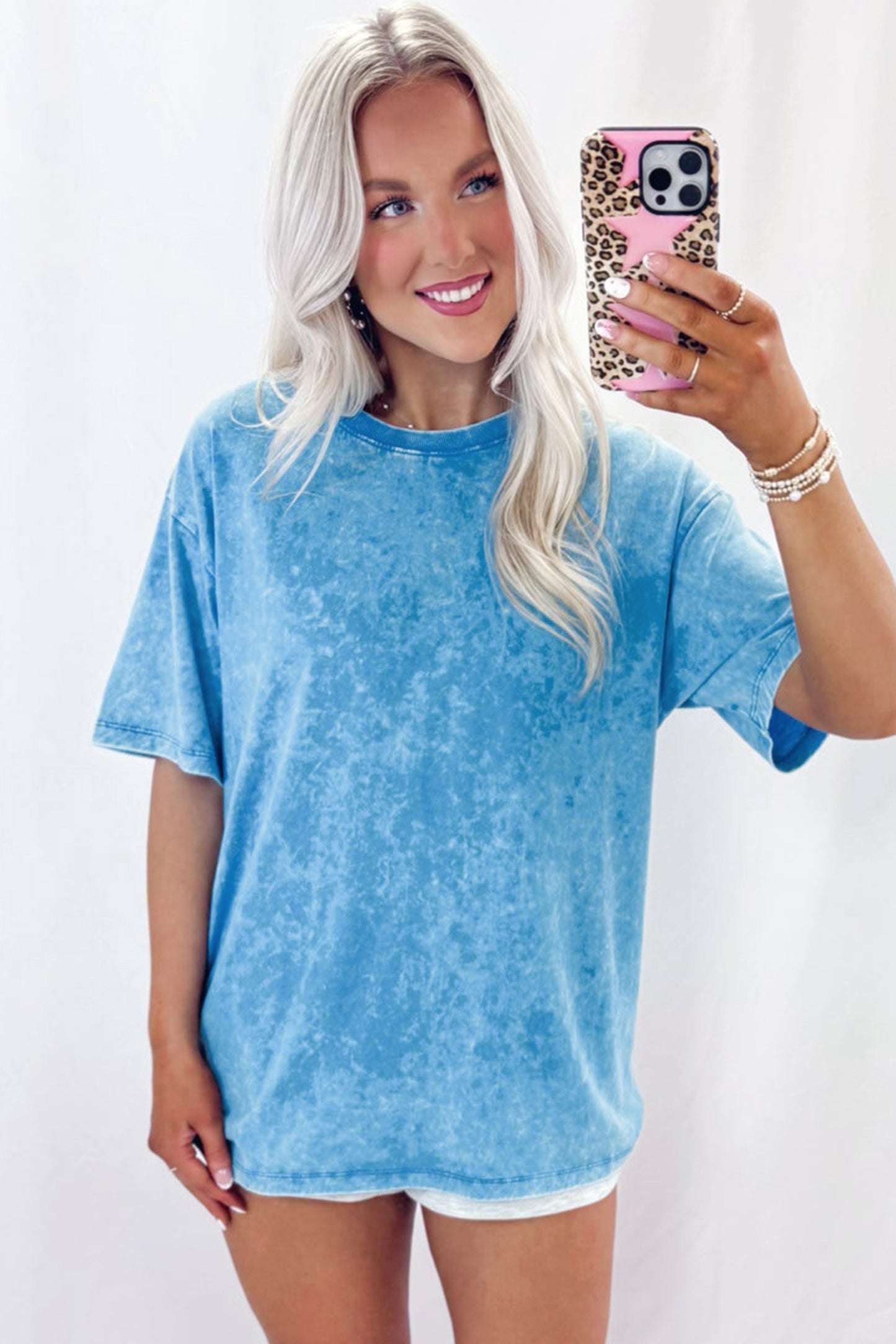 Blue Mineral Washed Oversized Tee-Tops/Tops & Tees-[Adult]-[Female]-2022 Online Blue Zone Planet