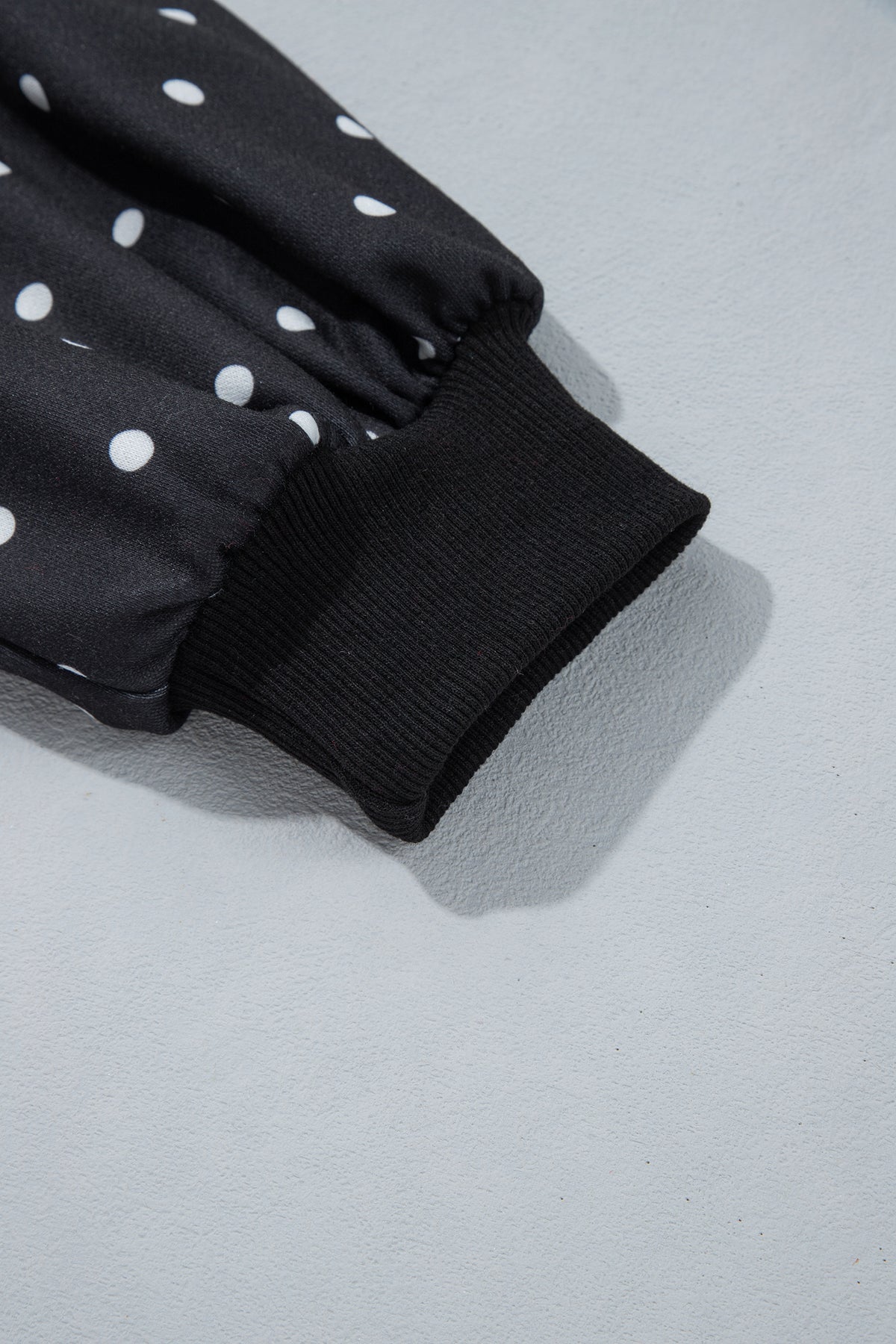 Black Polka Dot Print Metal Button Collar Casual Pullover Sweatshirt-Tops/Sweatshirts & Hoodies-[Adult]-[Female]-2022 Online Blue Zone Planet