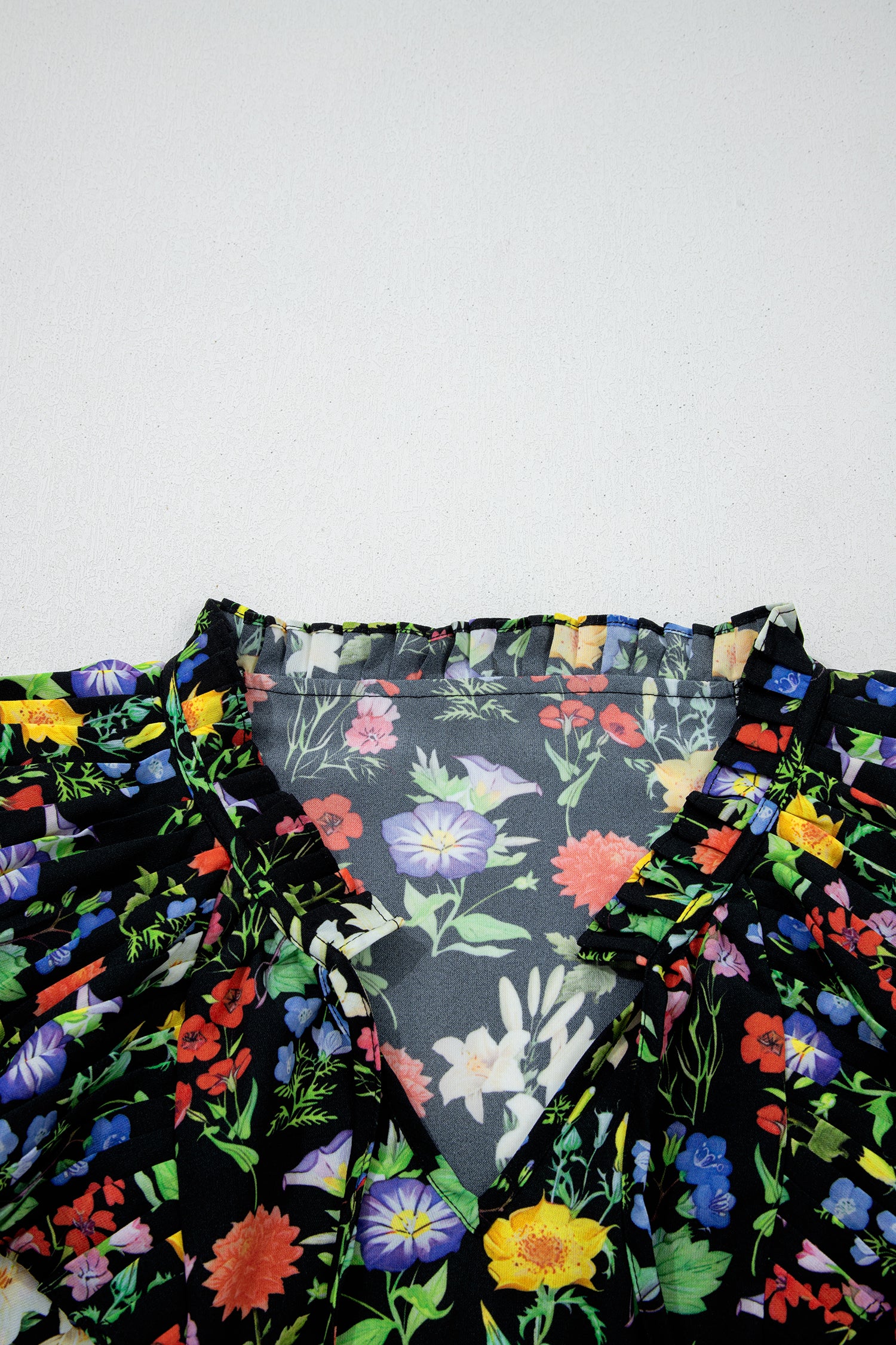 Black Tiered Flutter Sleeve V Neck Flower Blouse-Tops/Blouses & Shirts-[Adult]-[Female]-2022 Online Blue Zone Planet