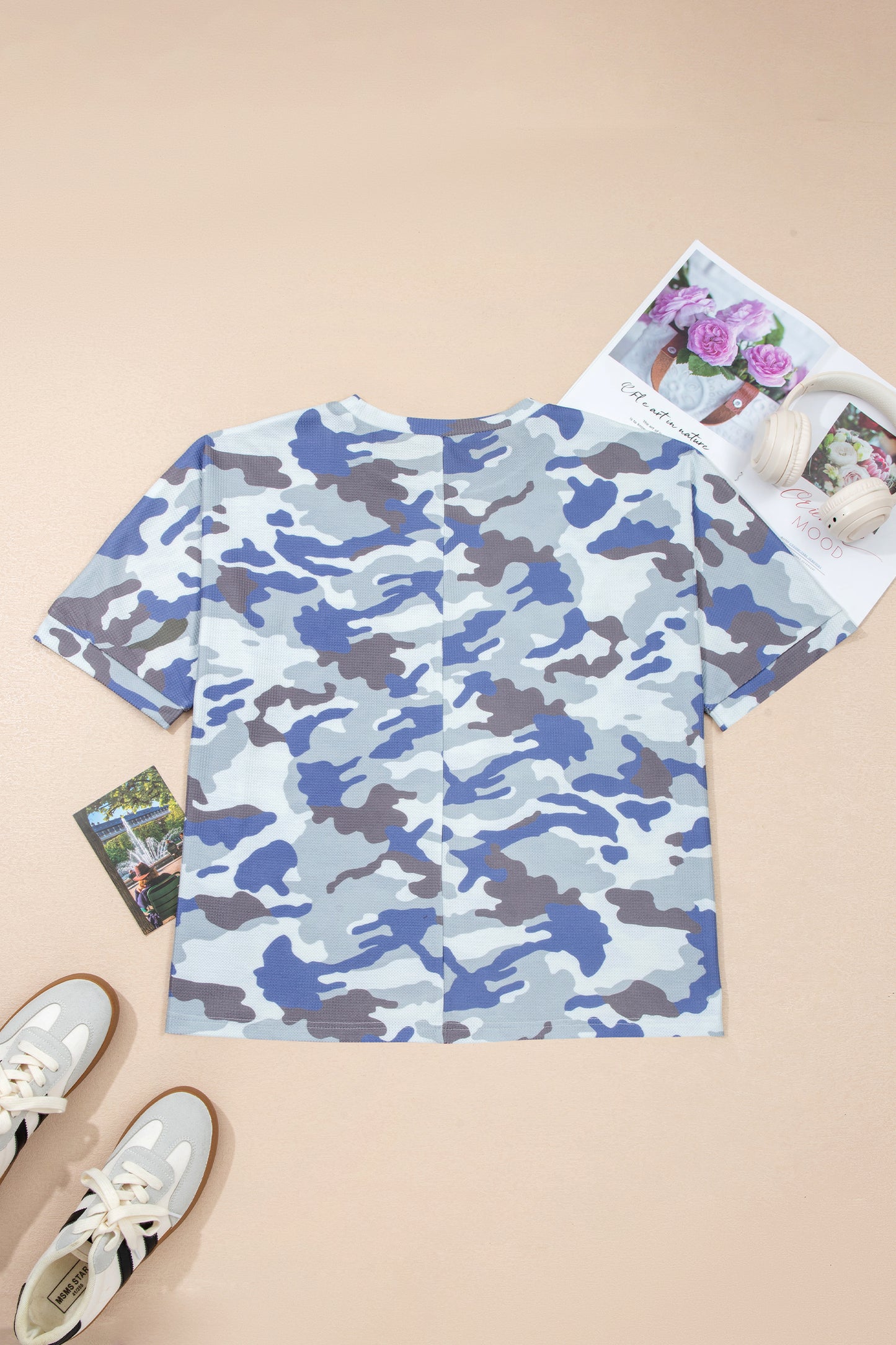 Gray Plus Size Camouflage Print Textured Casual Tee-Plus Size/Plus Size Tops/Plus Size Tops & Tees-[Adult]-[Female]-2022 Online Blue Zone Planet