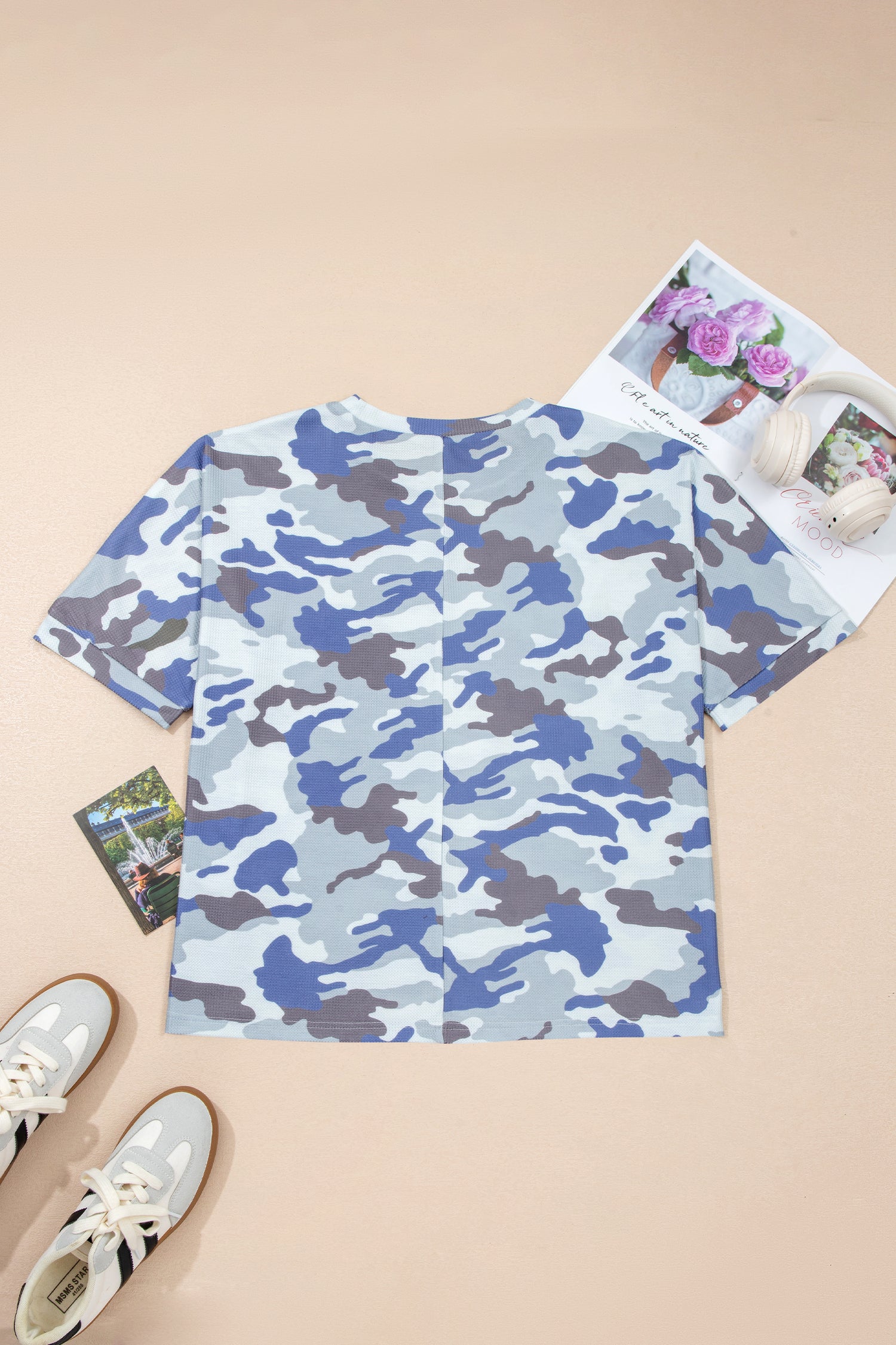 Gray Plus Size Camouflage Print Textured Casual Tee-Plus Size/Plus Size Tops/Plus Size Tops & Tees-[Adult]-[Female]-2022 Online Blue Zone Planet