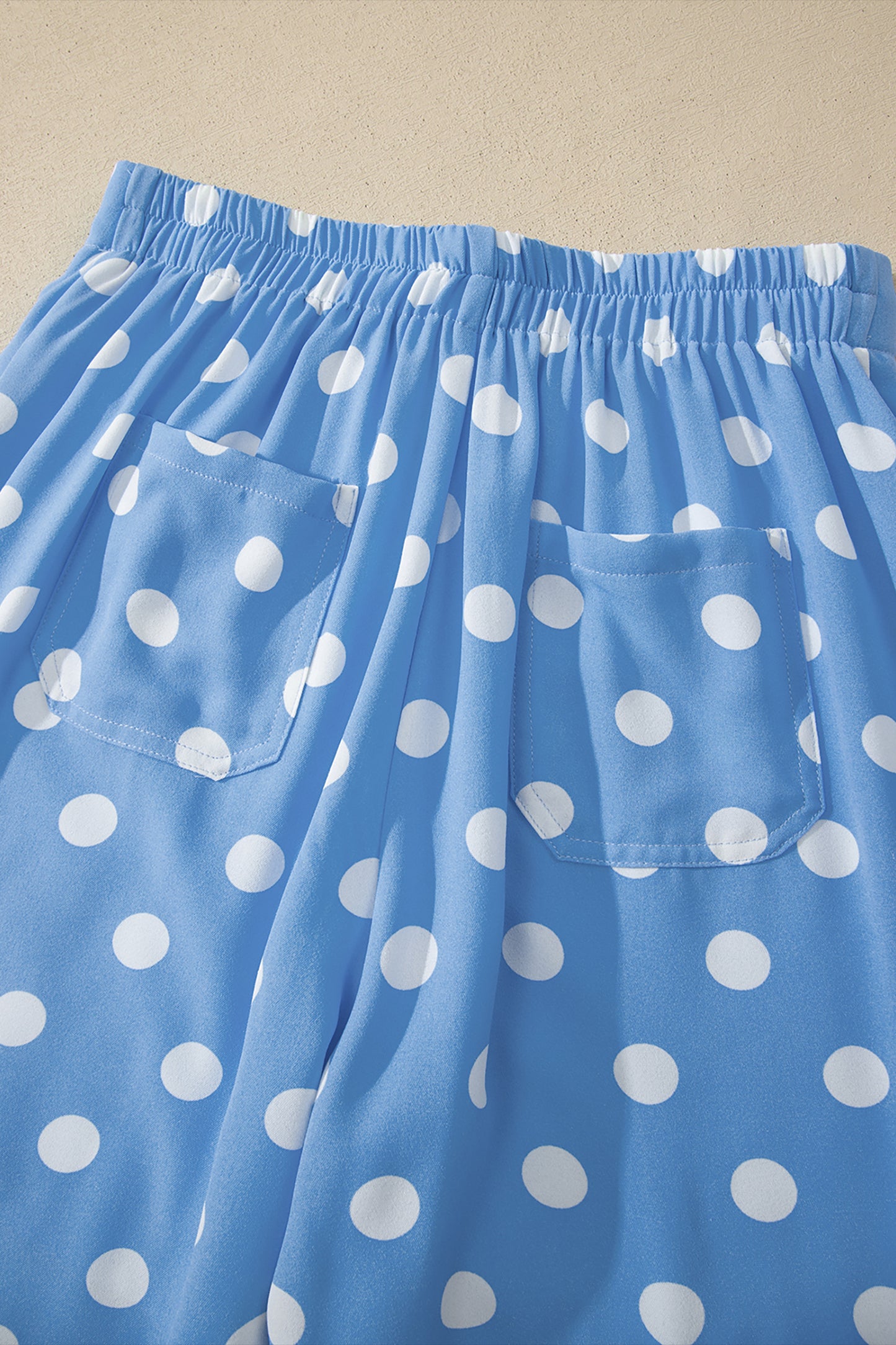 Sky Blue Polka Dot Print Patched Pocket Mid-rise Straight Leg Pants-Bottoms/Pants & Culotte-[Adult]-[Female]-2022 Online Blue Zone Planet