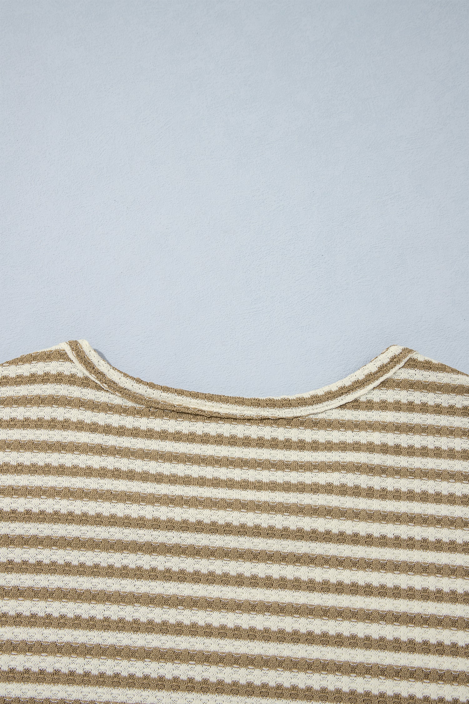 Brown Stripe Textured Knit Long Sleeve Top Elastic Waist Shorts Casual Outfit-Two Piece Sets/Short Sets-[Adult]-[Female]-2022 Online Blue Zone Planet