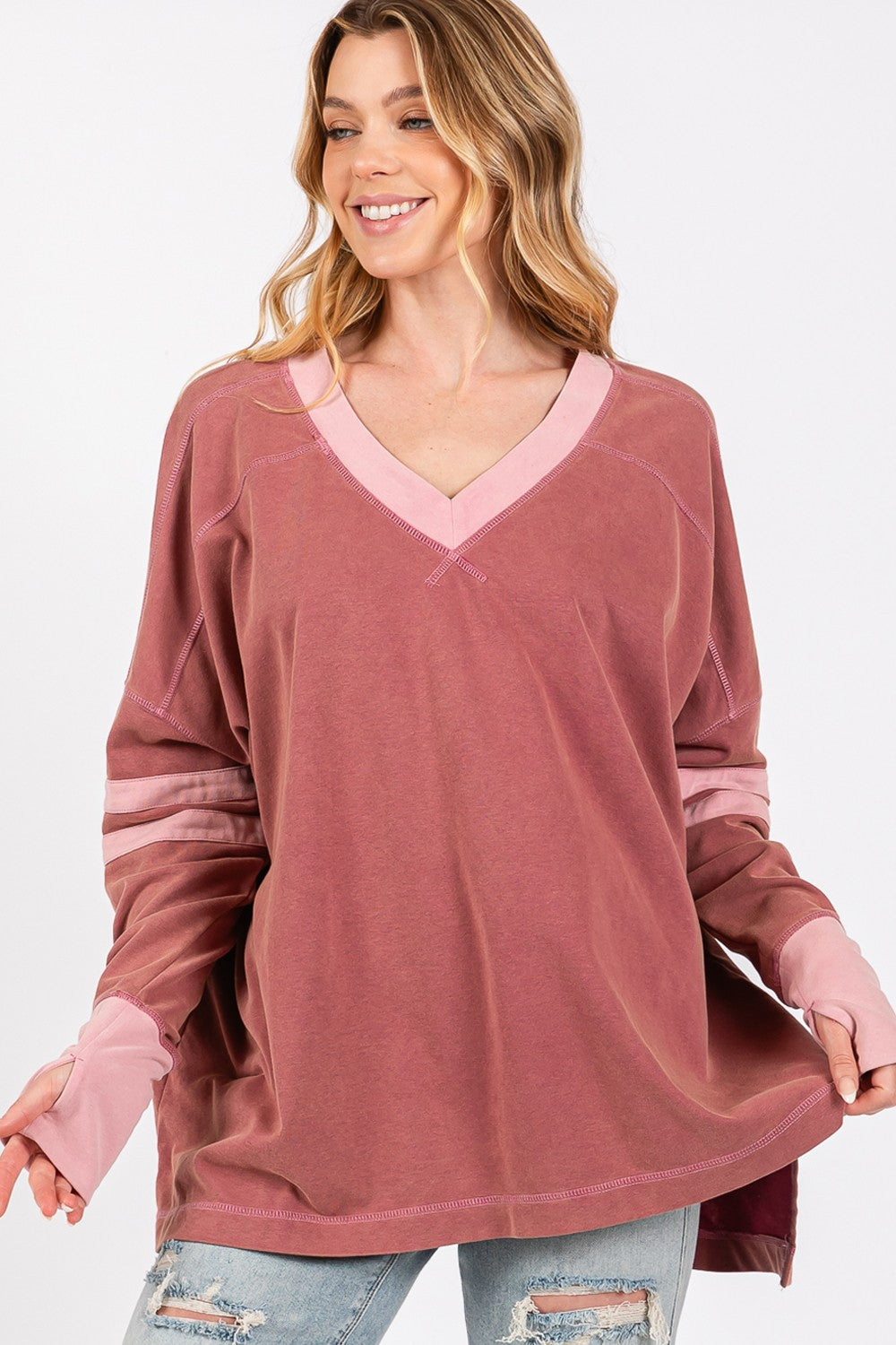 Blue Zone Planet | SAGE + FIG Mineral Wash Side Slit Contrast T-Shirt-TOPS / DRESSES-[Adult]-[Female]-2022 Online Blue Zone Planet