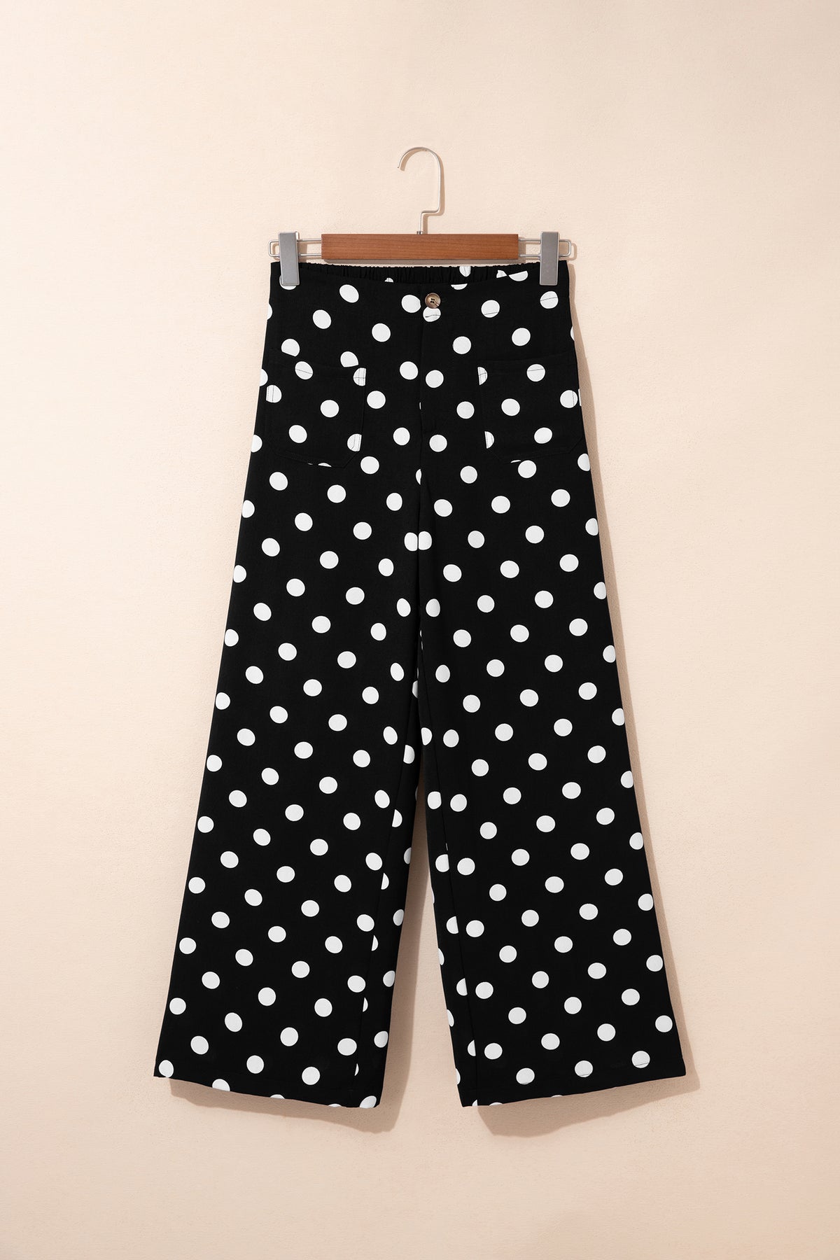 Black Polka Dot Print Patched Pocket Mid-rise Straight Leg Pants-Bottoms/Pants & Culotte-[Adult]-[Female]-2022 Online Blue Zone Planet