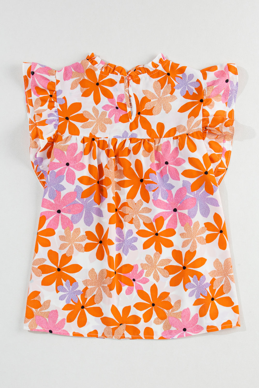 Orange Ruffled Sleeve Smocked Floral Top-Tops/Blouses & Shirts-[Adult]-[Female]-2022 Online Blue Zone Planet