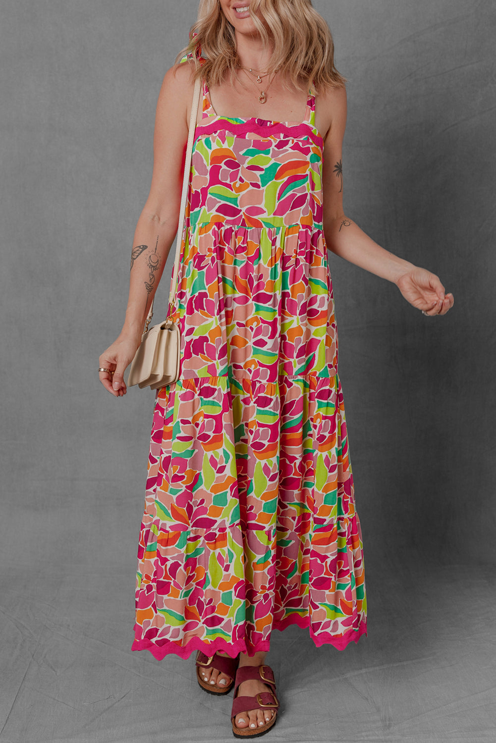 Multicolour Floral Tied Straps Ricrac Trim Maxi Dress-TOPS / DRESSES-[Adult]-[Female]-2022 Online Blue Zone Planet