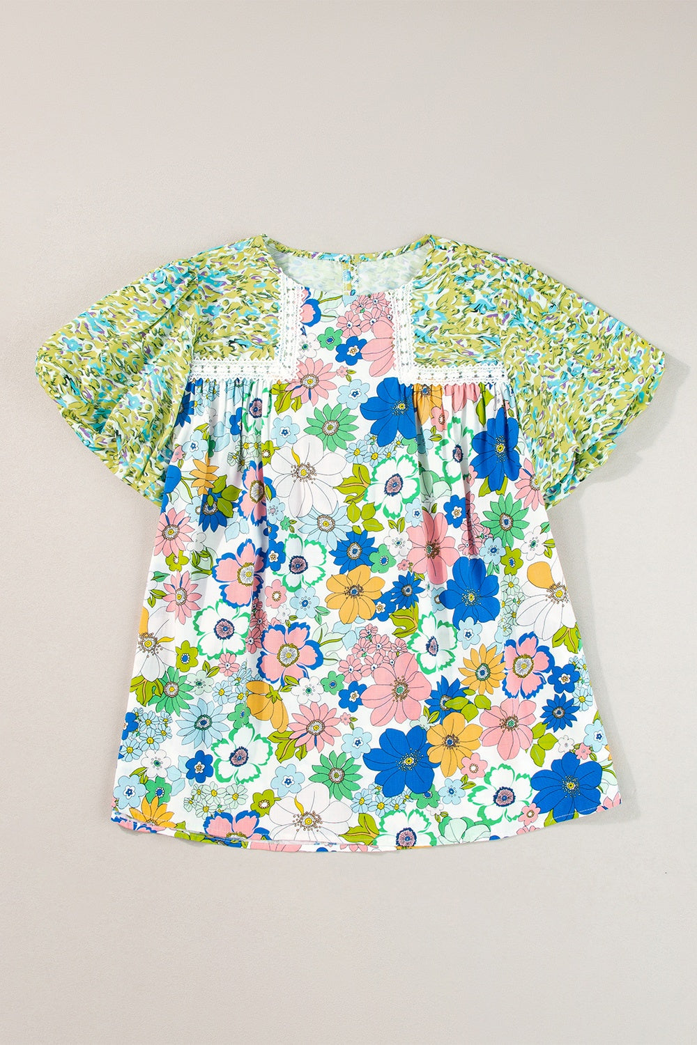 Printed Round Neck Puff Sleeve Blouse-TOPS / DRESSES-[Adult]-[Female]-2022 Online Blue Zone Planet