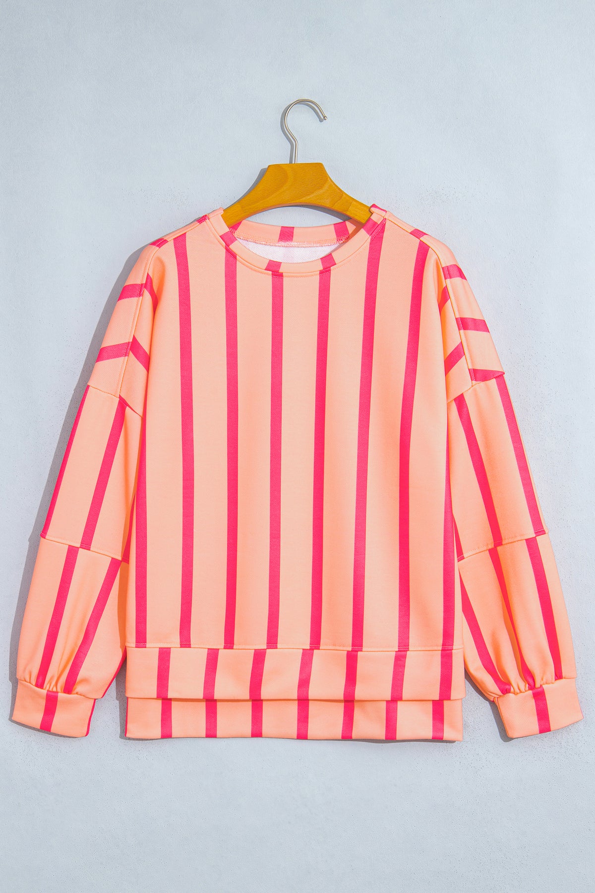 Pink Stripe Dropped Shoulder Round Neck Casual Sweatshirt-Tops/Sweatshirts & Hoodies-[Adult]-[Female]-2022 Online Blue Zone Planet