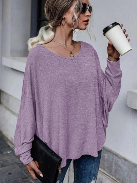 Full Size Double Tie Drop Shoulder Long Sleeve T-Shirt-TOPS / DRESSES-[Adult]-[Female]-Lilac-S-2022 Online Blue Zone Planet